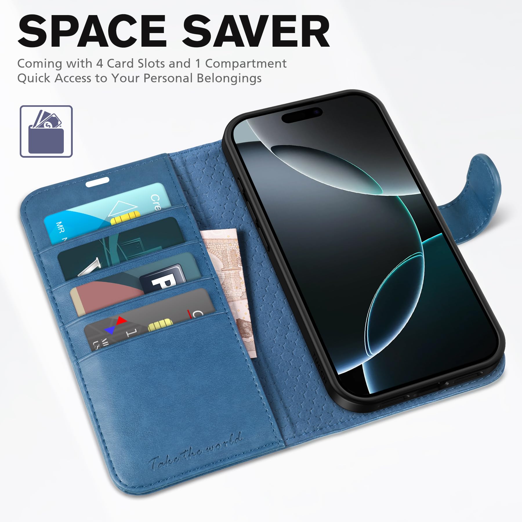 Foto 8 pulgar | Funda Tipo Cartera Tucch Para Iphone 16 Pro 5g Con 4 Ranuras Para Tarjetas, Color Azul Claro - Venta Internacional.