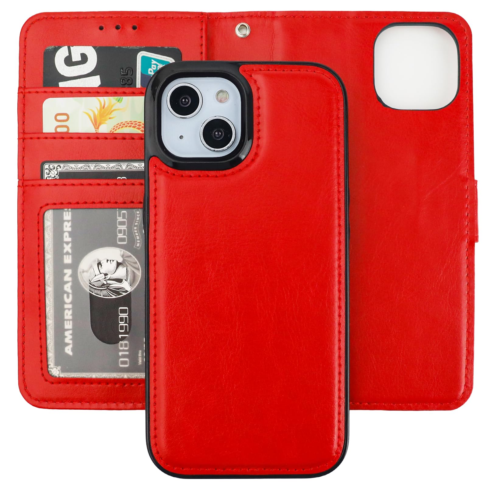 Foto 2 pulgar | Funda Tipo Cartera Bocasal Desmontable Para Iphone 15 De 6.1 Pulgadas, Color Rojo - Venta Internacional.