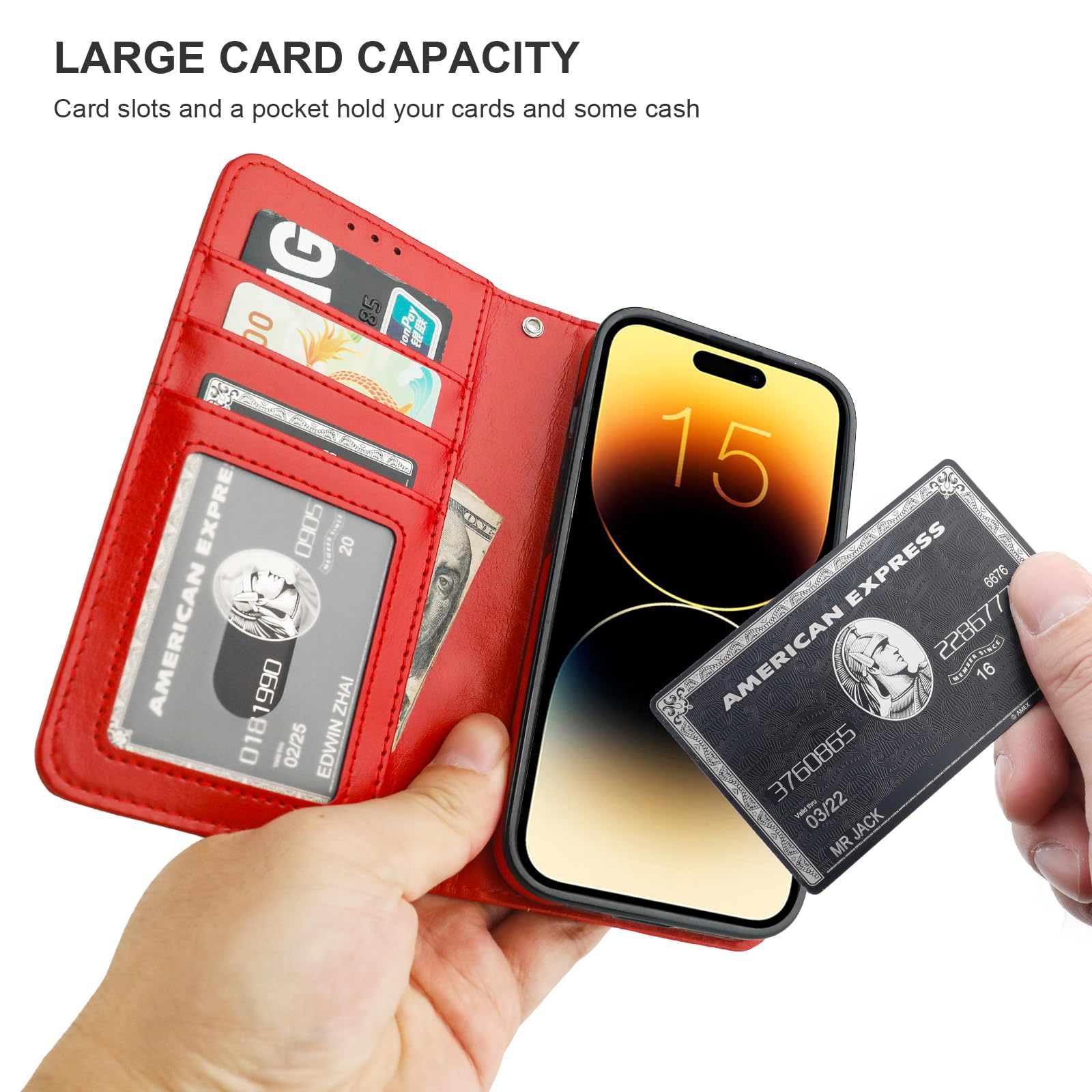 Foto 5 | Funda Tipo Cartera Bocasal Desmontable Para Iphone 15 De 6.1 Pulgadas, Color Rojo - Venta Internacional.
