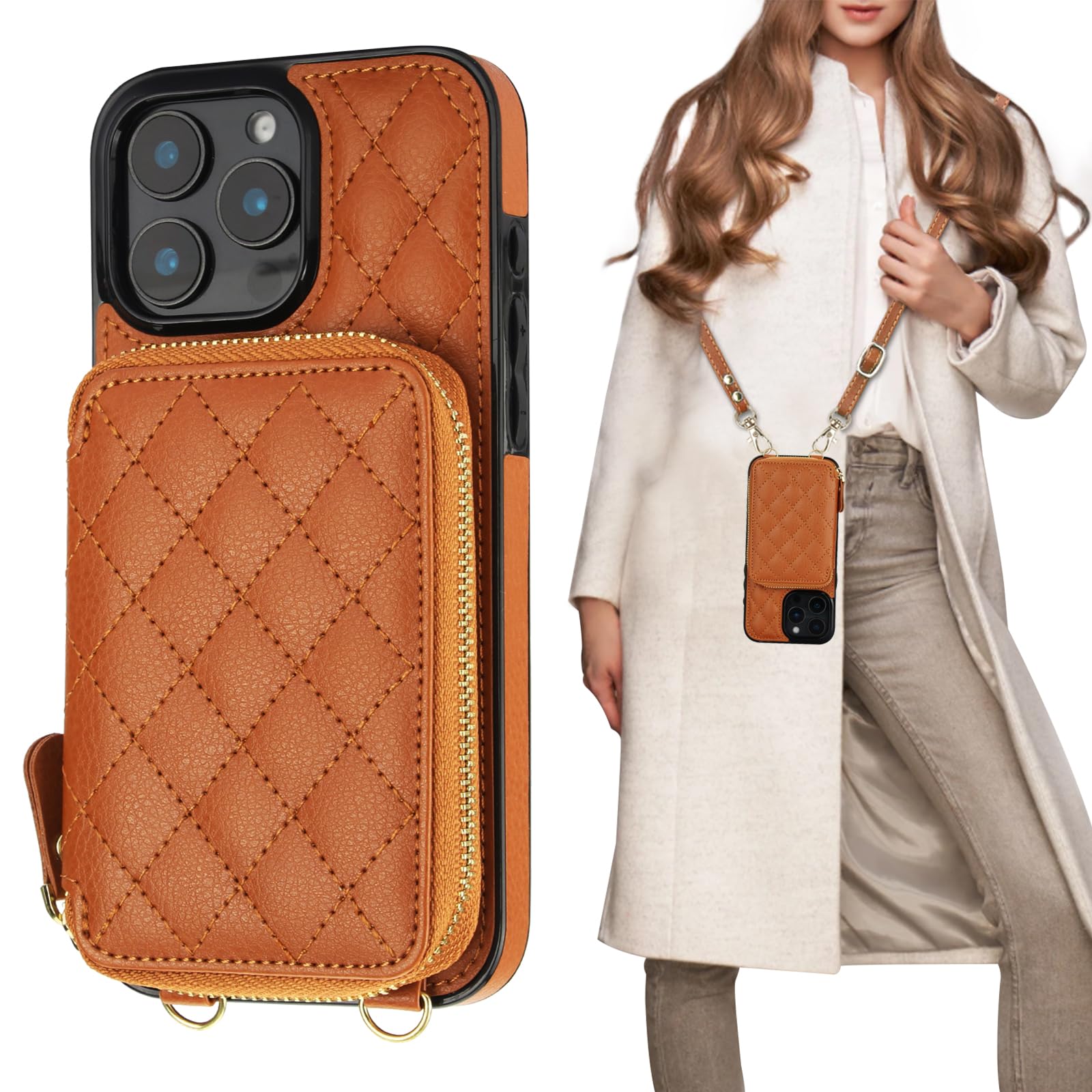 Foto 2 pulgar | Funda Tipo Cartera Tipo Bandolera Bocasal Para Iphone 16 Pro Max, Color Marrón - Venta Internacional.