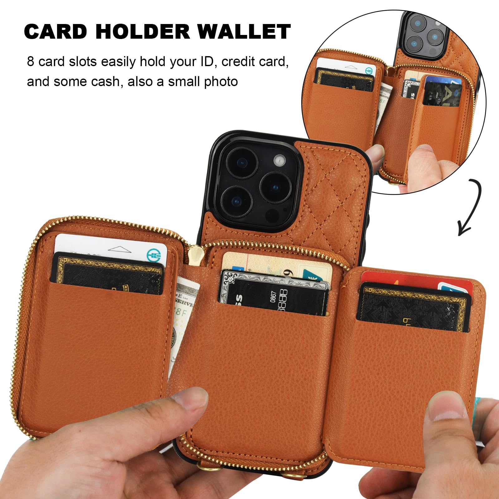 Foto 5 pulgar | Funda Tipo Cartera Tipo Bandolera Bocasal Para Iphone 16 Pro Max, Color Marrón - Venta Internacional.