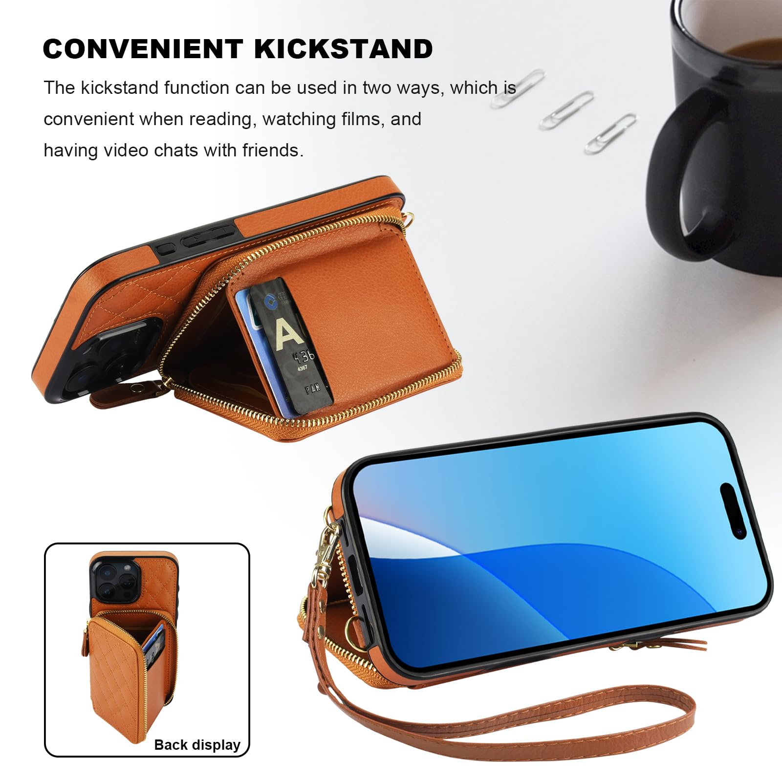 Foto 7 pulgar | Funda Tipo Cartera Tipo Bandolera Bocasal Para Iphone 16 Pro Max, Color Marrón - Venta Internacional.