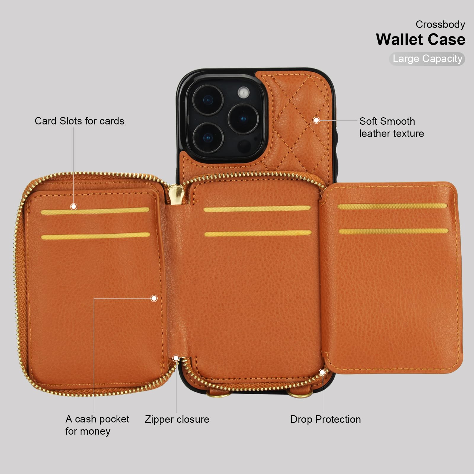 Foto 8 pulgar | Funda Tipo Cartera Tipo Bandolera Bocasal Para Iphone 16 Pro Max, Color Marrón - Venta Internacional.