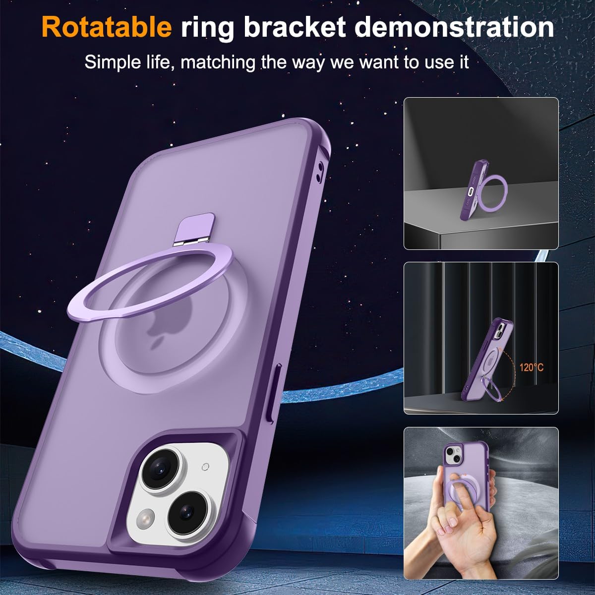 Foto 7 pulgar | Funda Para Teléfono Sterker Con Soporte Magnético Para Iphone 15, Color Morado - Venta Internacional.