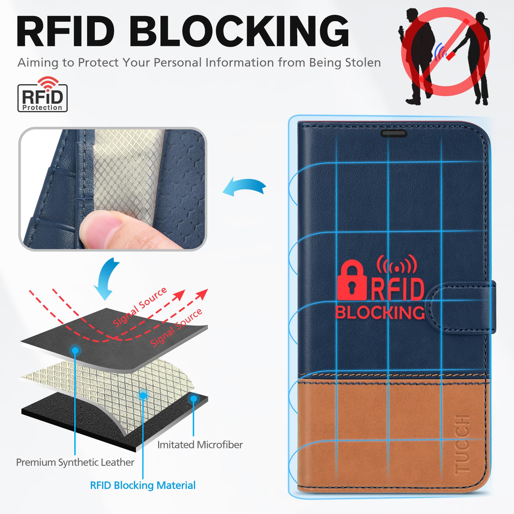 Foto 4 pulgar | Funda Tipo Cartera Tucch Para Iphone 16 De 6.1 Pulgadas Con Función Atril, Color Azul Y Marrón - Venta Internacional.
