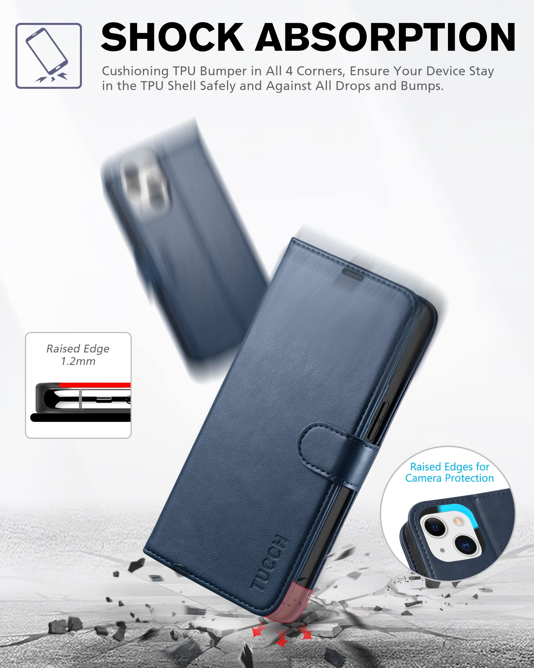 Foto 7 pulgar | Funda Tipo Cartera Tucch Para Iphone 13 De 6,1 Pulgadas Con Bloqueo Rfid, Color Azul Oscuro - Venta Internacional.