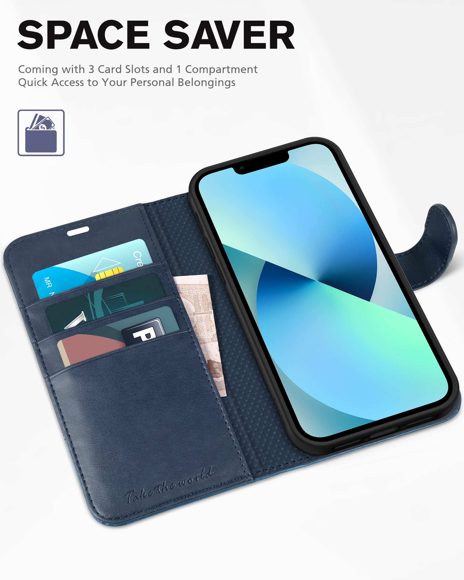 Foto 8 pulgar | Funda Tipo Cartera Tucch Para Iphone 13 De 6,1 Pulgadas Con Bloqueo Rfid, Color Azul Oscuro - Venta Internacional.