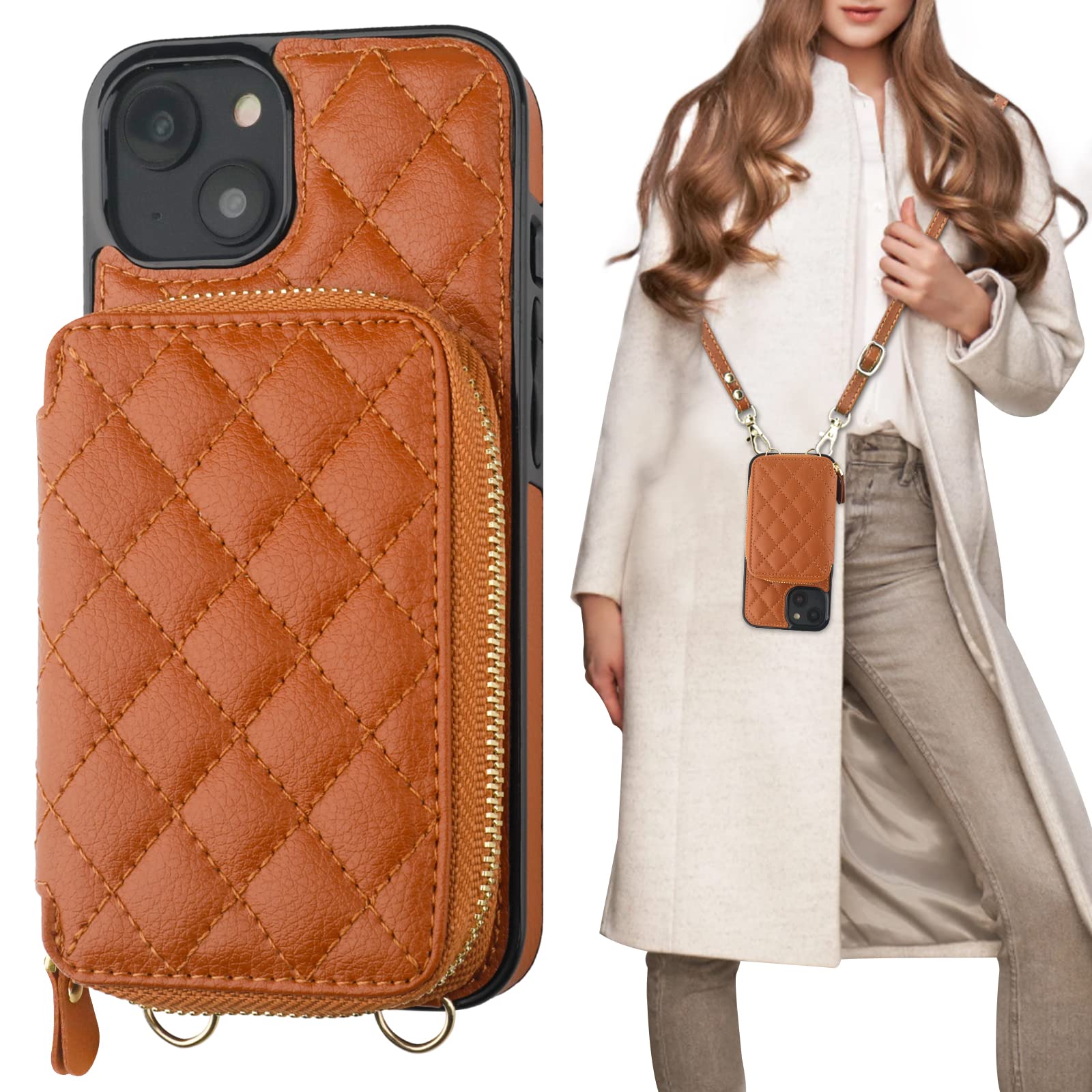 Foto 1 | Funda Tipo Cartera Tipo Bandolera Bocasal Para Iphone 14 De 6.1 Pulgadas Con Rfid, Color Marrón - Venta Internacional.