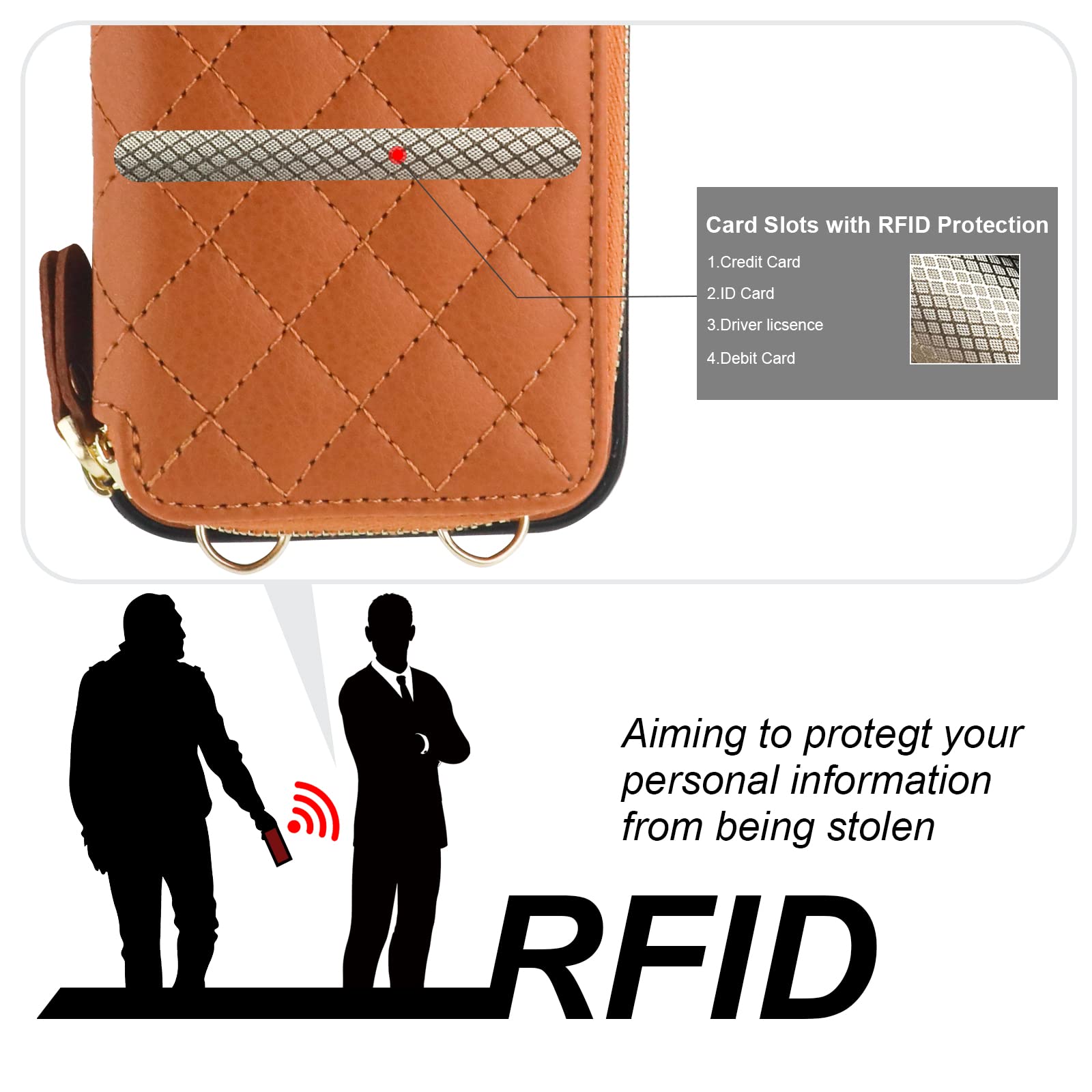 Foto 4 pulgar | Funda Tipo Cartera Tipo Bandolera Bocasal Para Iphone 14 De 6.1 Pulgadas Con Rfid, Color Marrón - Venta Internacional.