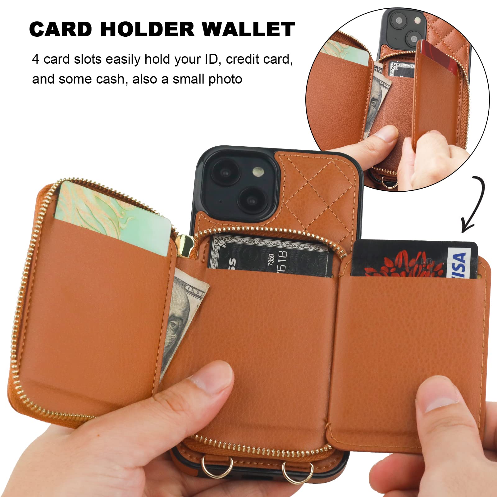 Foto 5 pulgar | Funda Tipo Cartera Tipo Bandolera Bocasal Para Iphone 14 De 6.1 Pulgadas Con Rfid, Color Marrón - Venta Internacional.