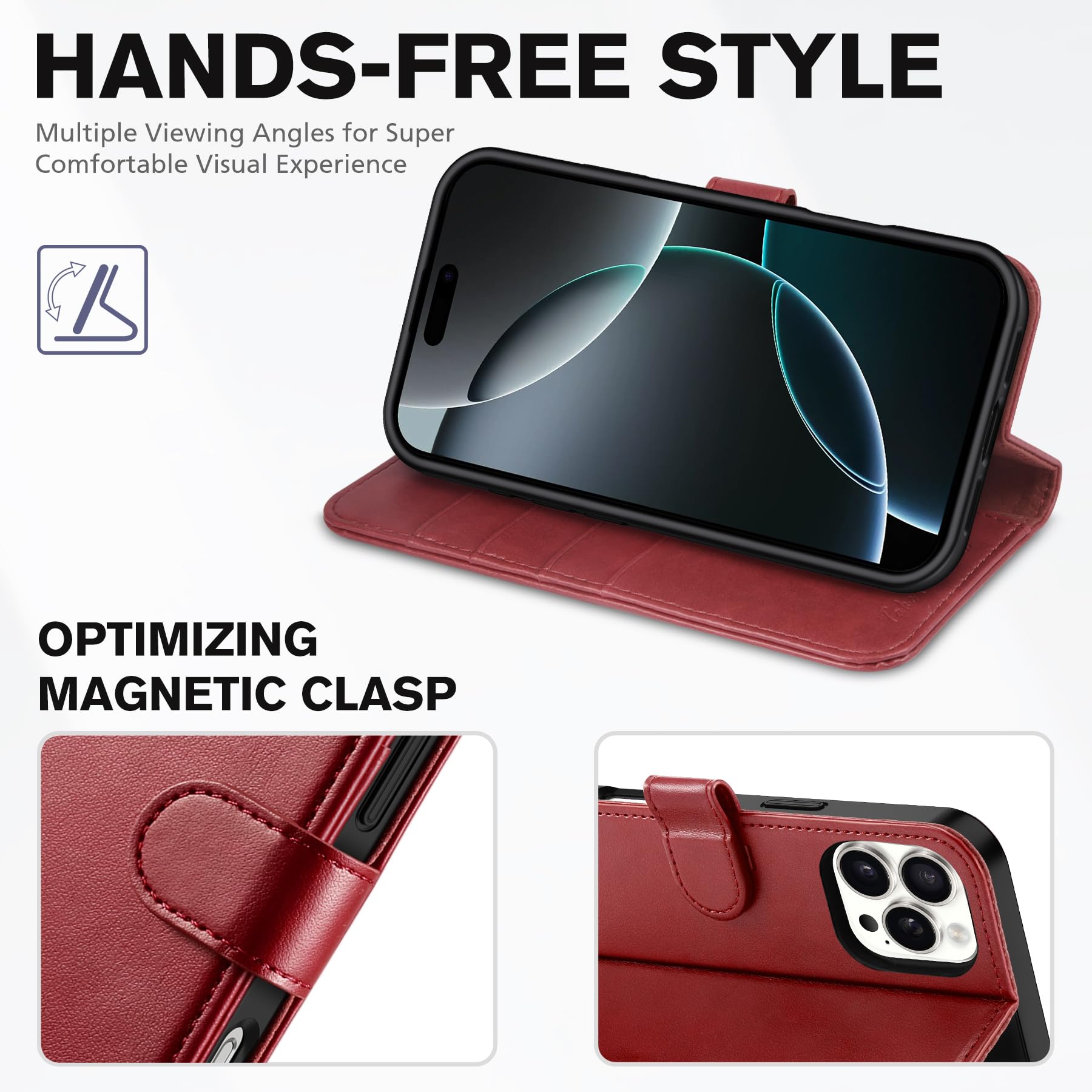 Foto 5 pulgar | Funda Tipo Cartera Tucch Para Iphone 16 Pro Max Rfid De Piel Sintética, Color Rojo Oscuro - Venta Internacional.