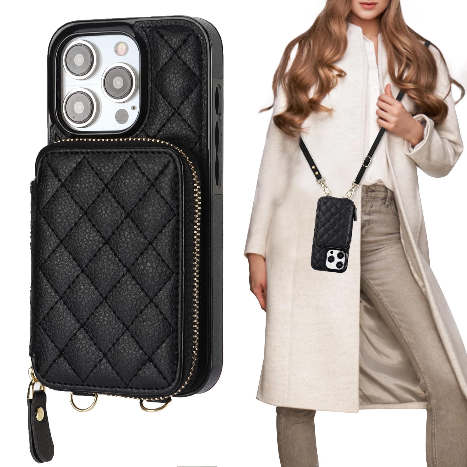 Funda Tipo Cartera Tipo Bandolera Bocasal Para Iphone 15 Pro De 6.1 Pulgadas, Color Negro - Venta Internacional.