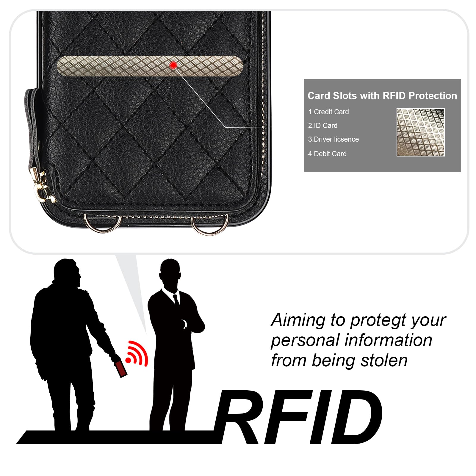 Foto 4 pulgar | Funda Tipo Cartera Tipo Bandolera Bocasal Para Iphone 15 Pro De 6.1 Pulgadas, Color Negro - Venta Internacional.