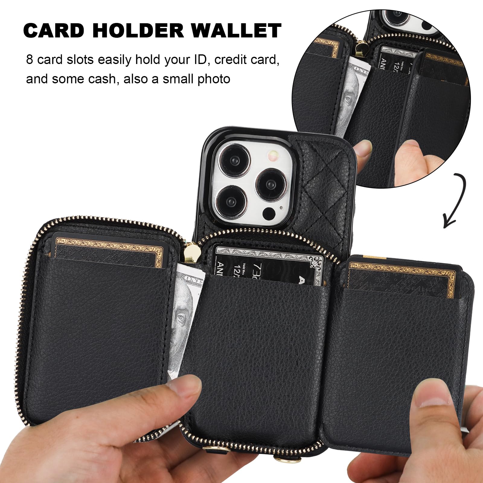 Foto 5 pulgar | Funda Tipo Cartera Tipo Bandolera Bocasal Para Iphone 15 Pro De 6.1 Pulgadas, Color Negro - Venta Internacional.