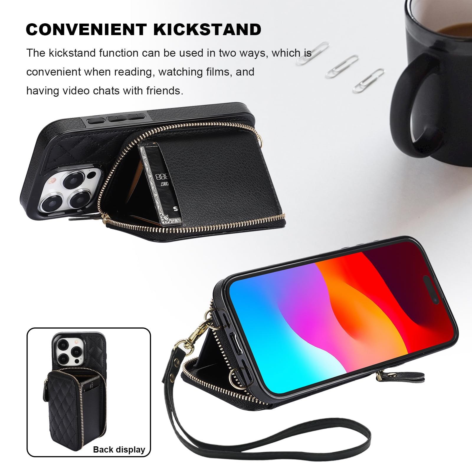 Foto 7 pulgar | Funda Tipo Cartera Tipo Bandolera Bocasal Para Iphone 15 Pro De 6.1 Pulgadas, Color Negro - Venta Internacional.