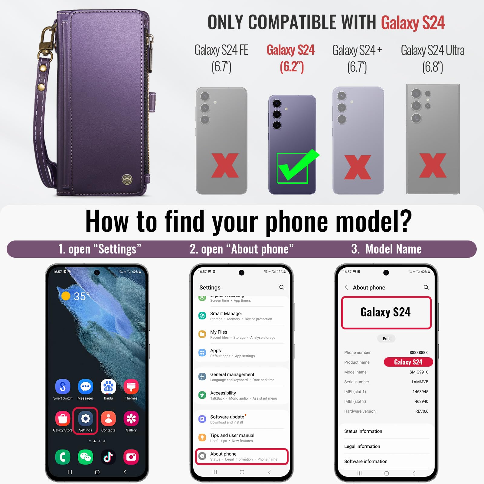 Foto 7 pulgar | Funda Wallet Defcase Compatible Con Samsung Galaxy S24, Color Morado - Venta Internacional.