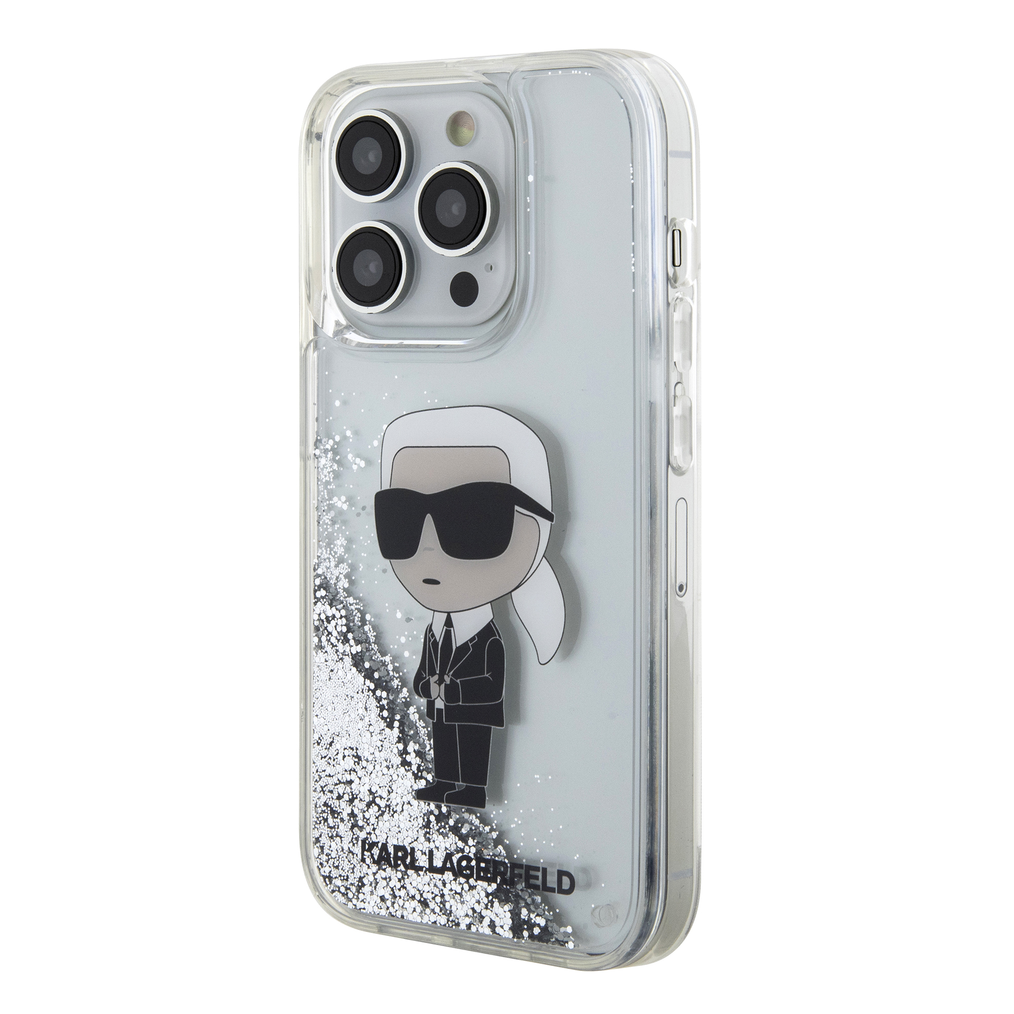 Foto 3 pulgar | Funda Original Karl Brillos Líquido Iphone 15 Pro Plata