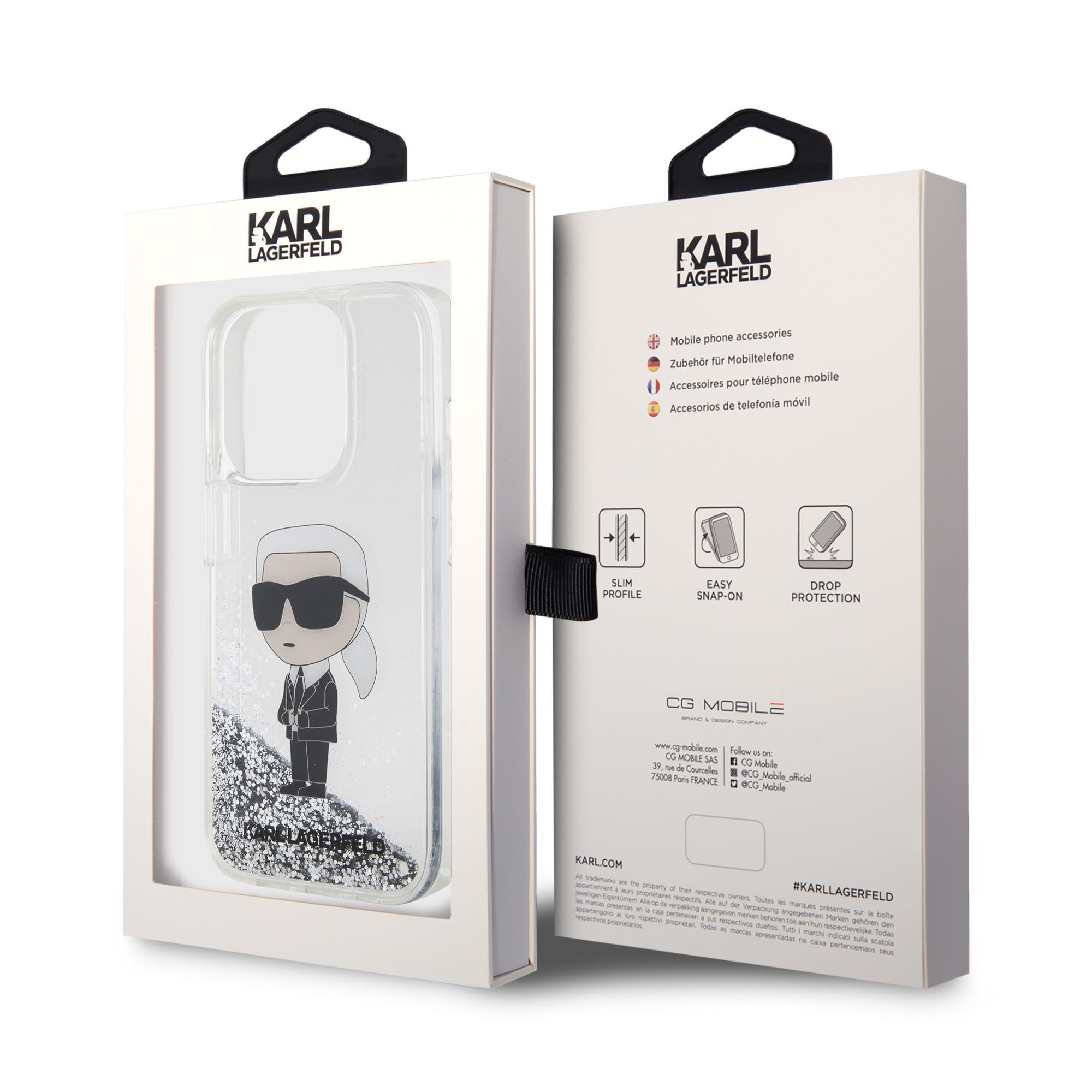 Foto 9 pulgar | Funda Original Karl Brillos Líquido Iphone 15 Pro Plata