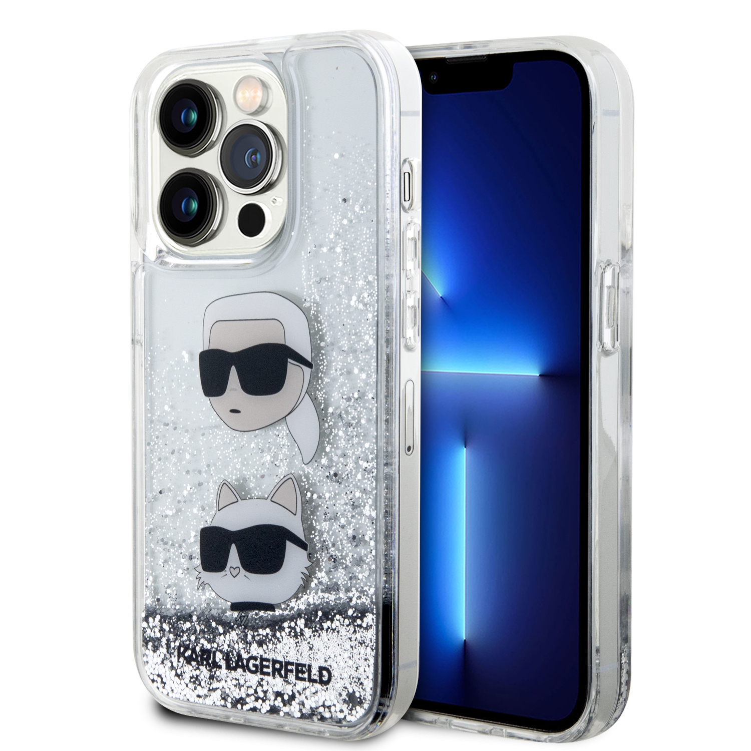 Foto 2 pulgar | Funda Original Karl Brillos Líquido K&c Iphone 15 Pro Plata