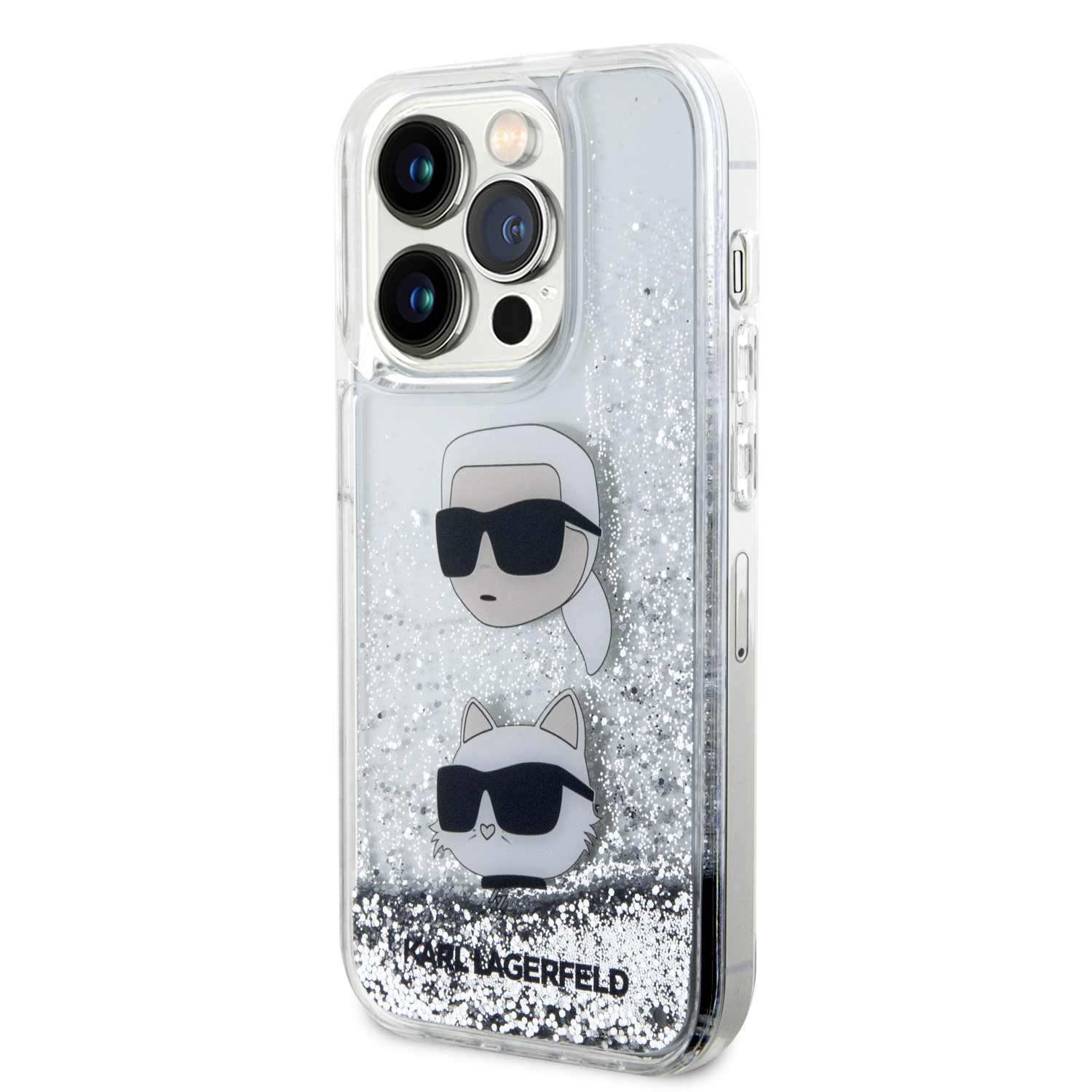 Foto 3 pulgar | Funda Original Karl Brillos Líquido K&c Iphone 15 Pro Plata
