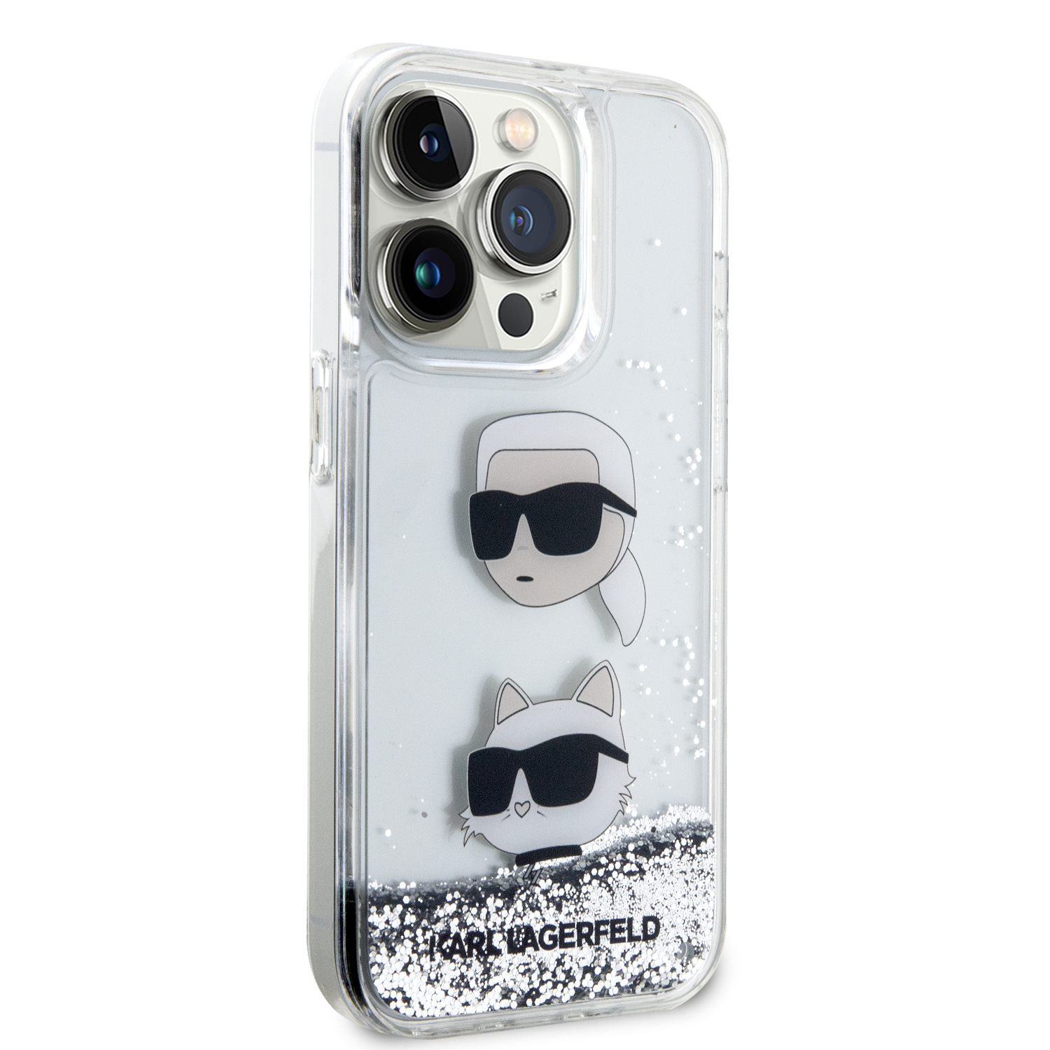 Foto 5 pulgar | Funda Original Karl Brillos Líquido K&c Iphone 15 Pro Plata