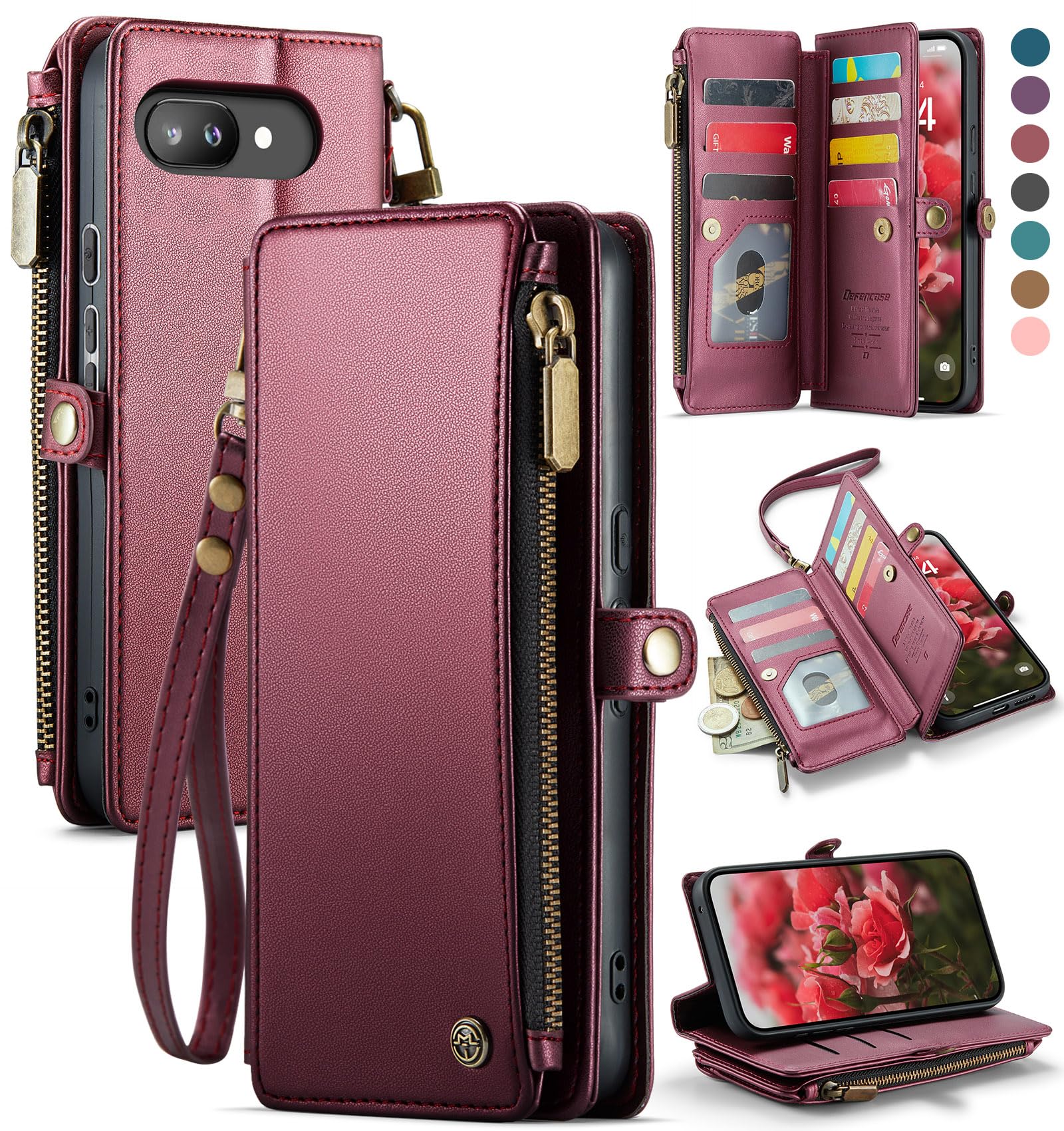 Foto 2 pulgar | Funda De Teléfono Tipo Cartera Con Rfid Para Google Pixel 9a Defencase Wine - Venta Internacional.