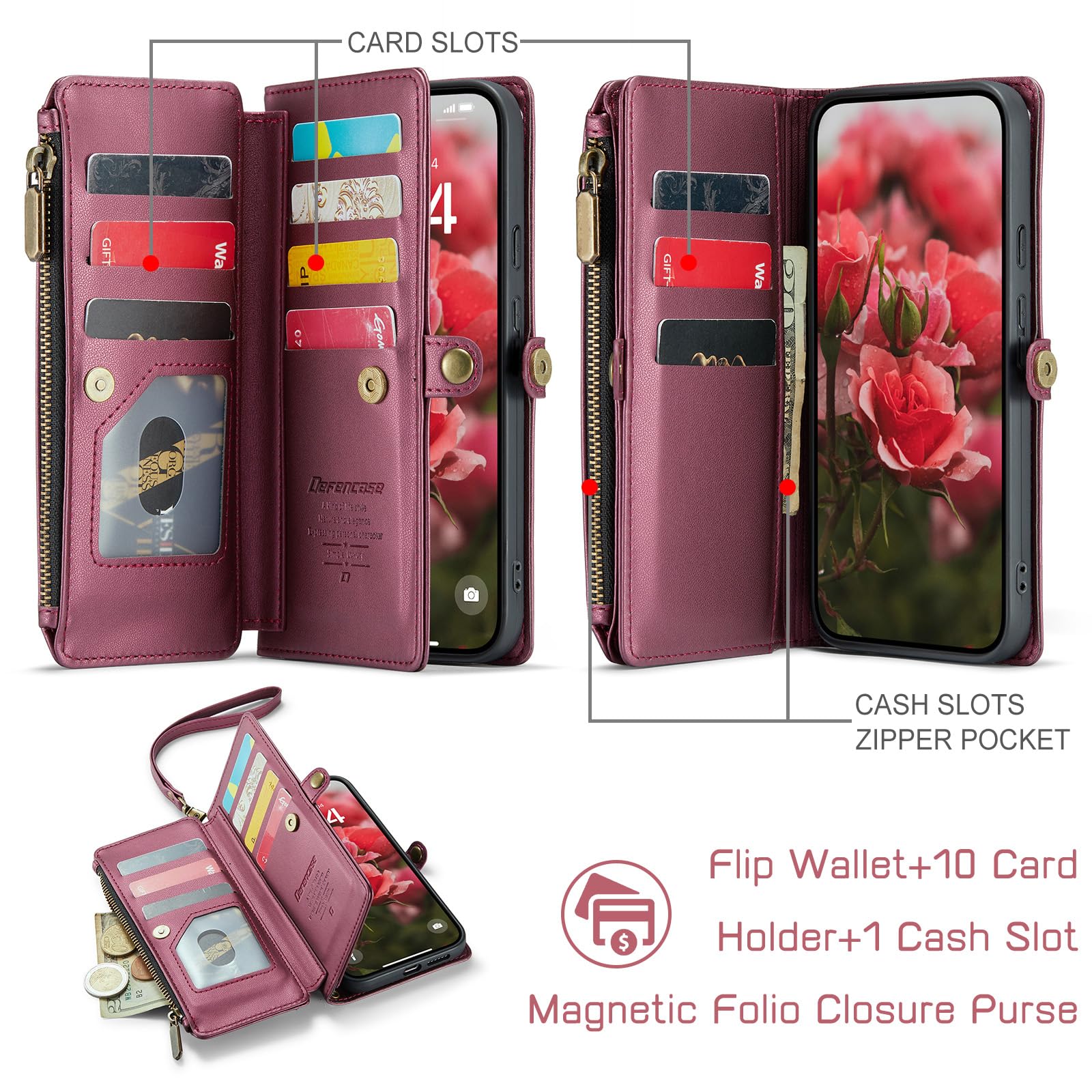 Foto 4 pulgar | Funda De Teléfono Tipo Cartera Con Rfid Para Google Pixel 9a Defencase Wine - Venta Internacional.