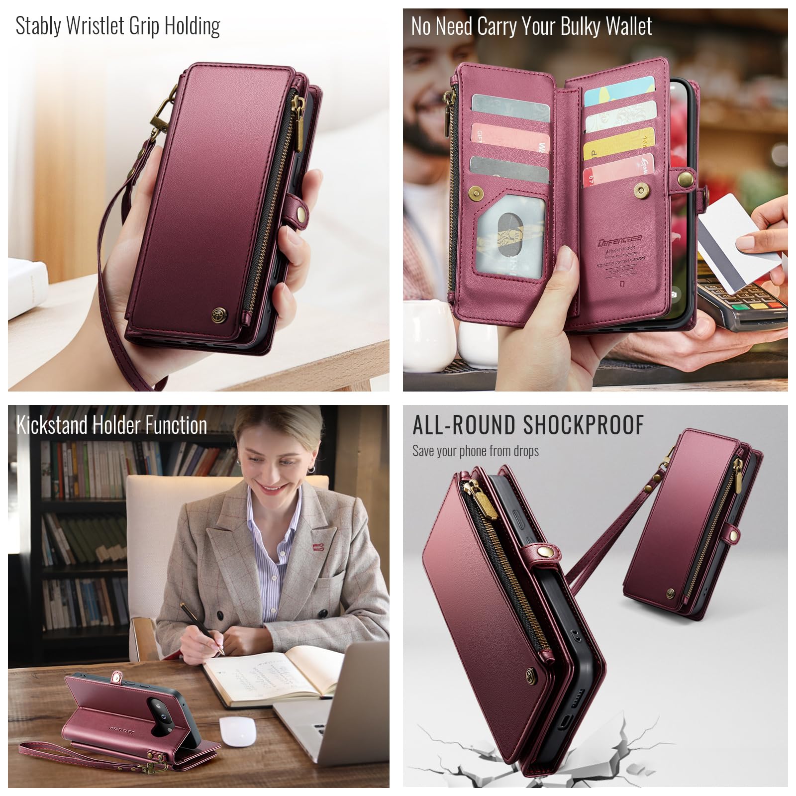 Foto 5 pulgar | Funda De Teléfono Tipo Cartera Con Rfid Para Google Pixel 9a Defencase Wine - Venta Internacional.