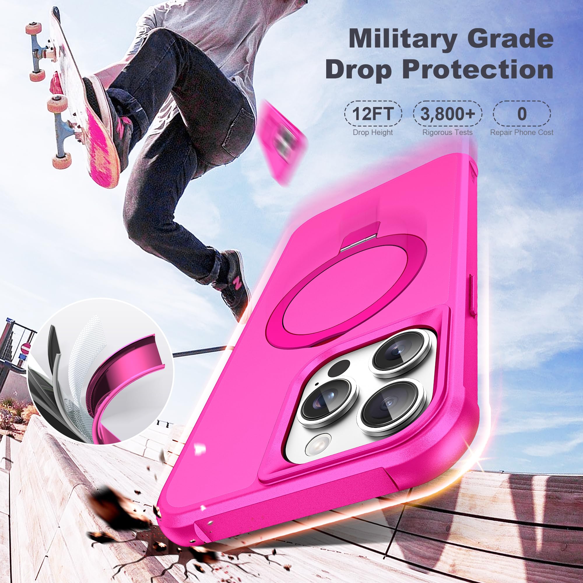 Foto 6 pulgar | Funda De Teléfono Tianli Diseñada Para Iphone 15 Pro  Color Rosa Intenso - Venta Internacional.