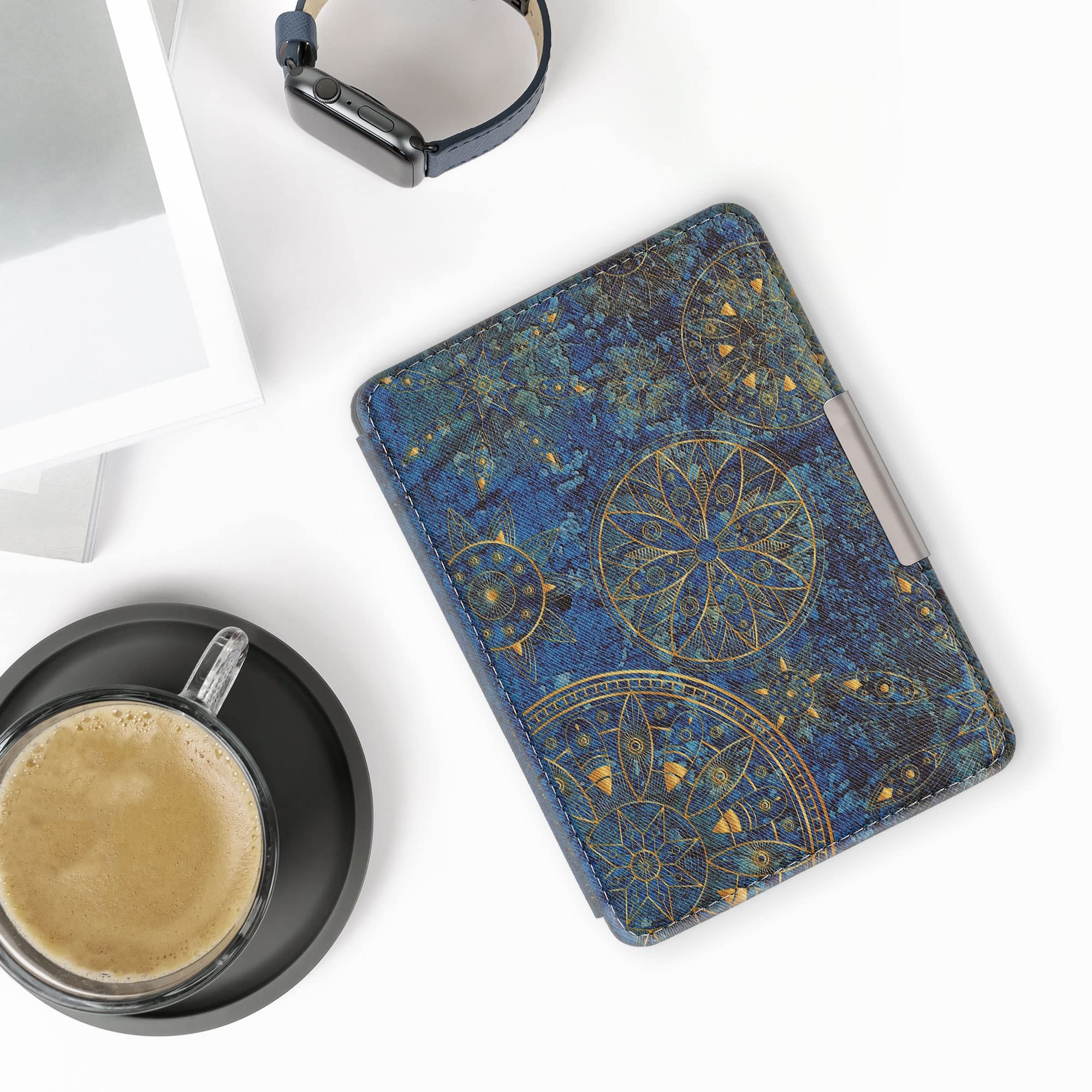 Foto 3 pulgar | Funda Kwmobile Compatible Con Amazon Kindle Paperwhite Golden Mandalas Amarillo/azul Oscuro - Venta Internacional.