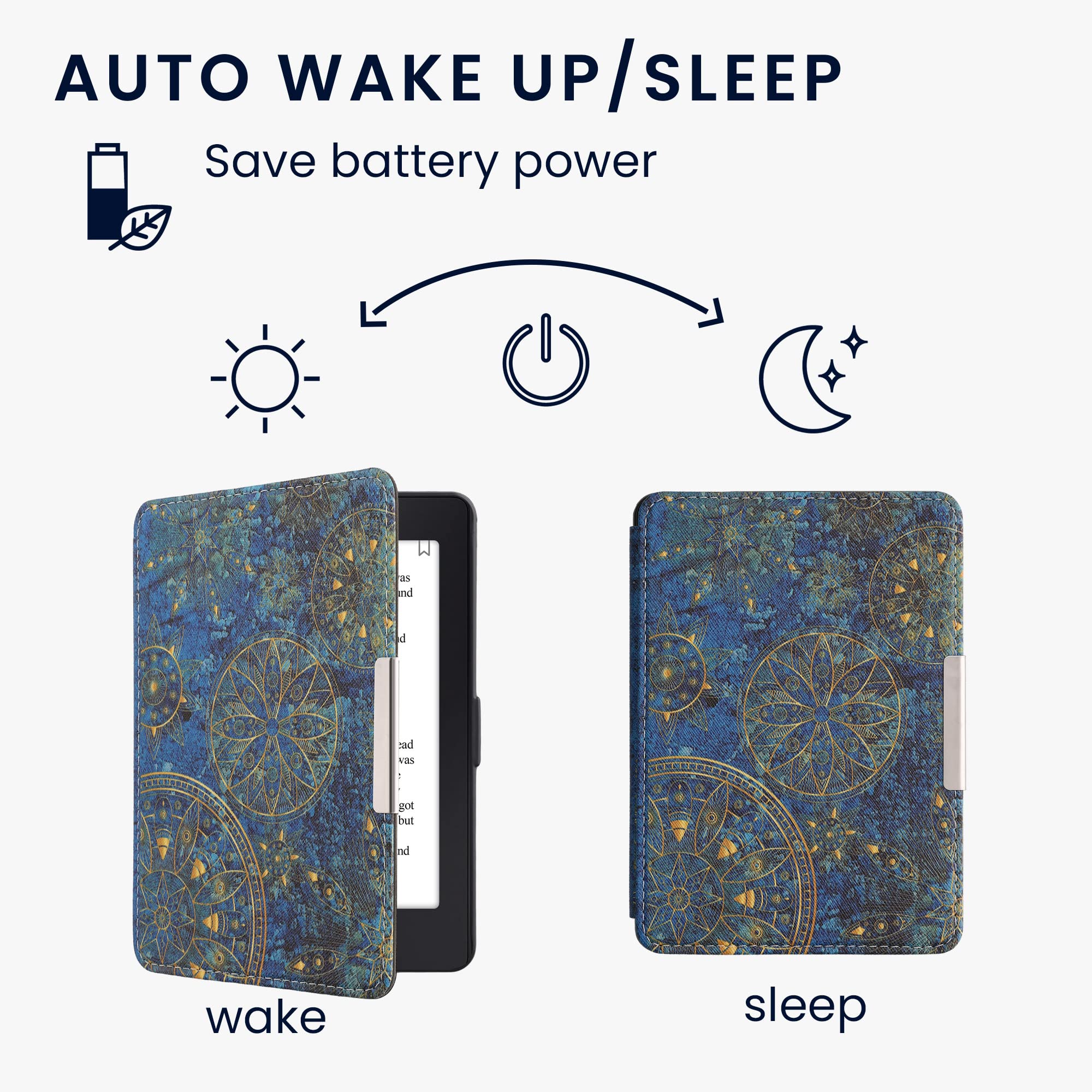 Foto 4 pulgar | Funda Kwmobile Compatible Con Amazon Kindle Paperwhite Golden Mandalas Amarillo/azul Oscuro - Venta Internacional.