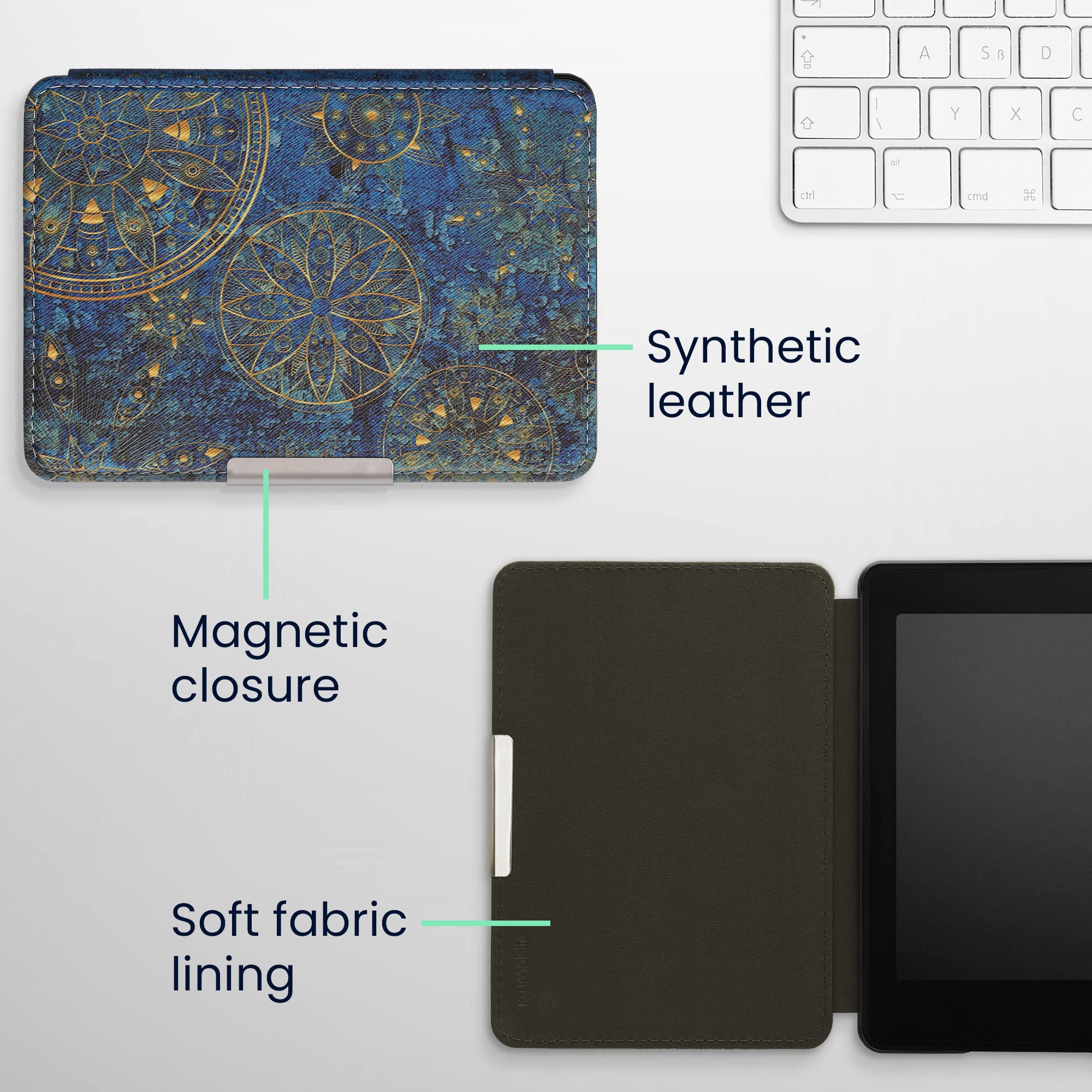 Foto 5 | Funda Kwmobile Compatible Con Amazon Kindle Paperwhite Golden Mandalas Amarillo/azul Oscuro - Venta Internacional.