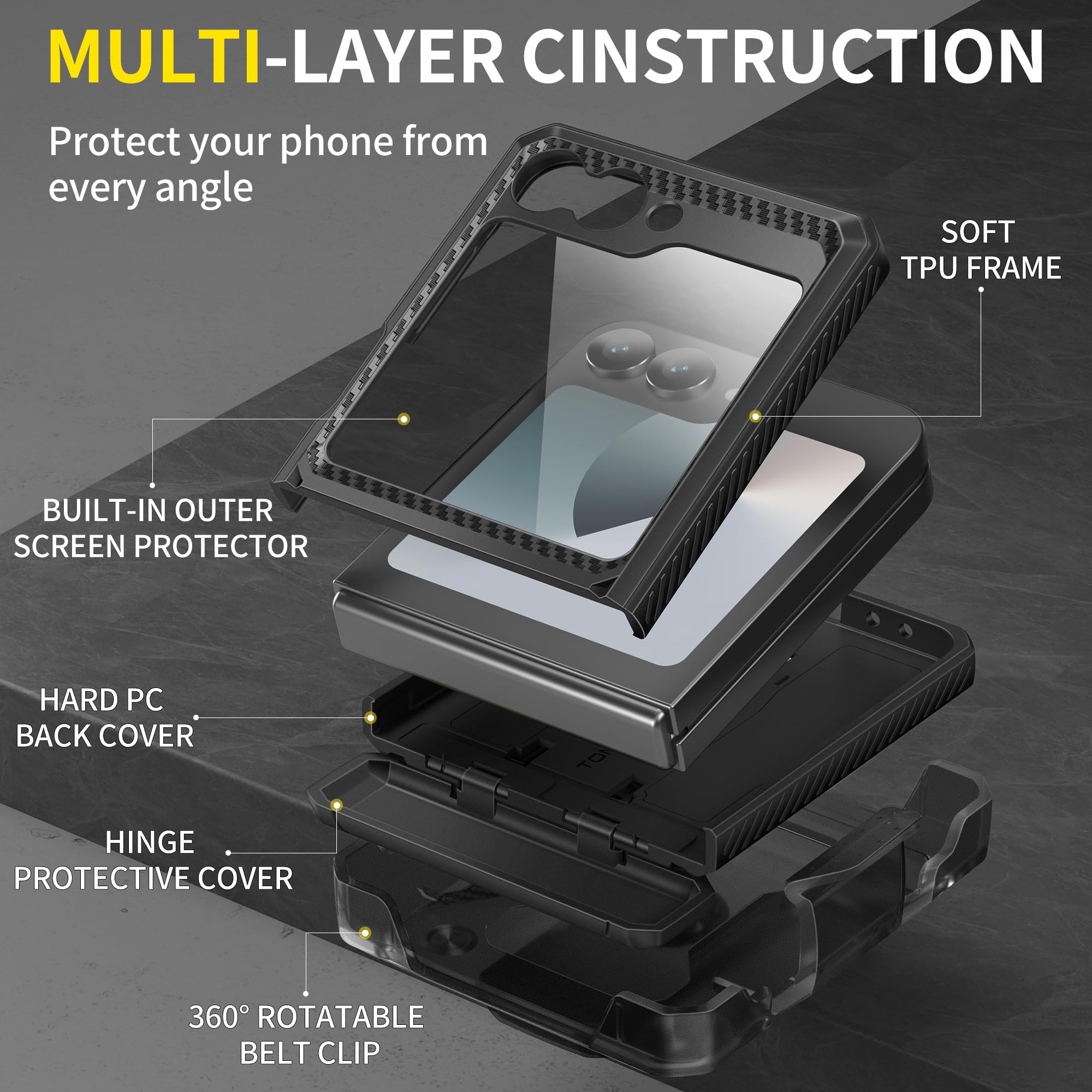 Foto 4 pulgar | Funda De Teléfono Tongate Para Samsung Galaxy Z Flip 6 Negra - Venta Internacional.