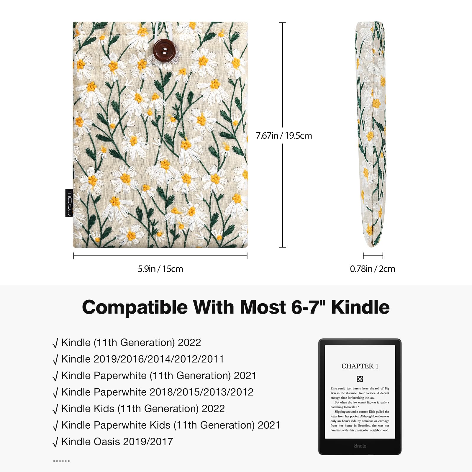 Foto 3 pulgar | Funda Moko Bordada Daisy De 6 A 7 Pulgadas Para Kindle - Venta Internacional.