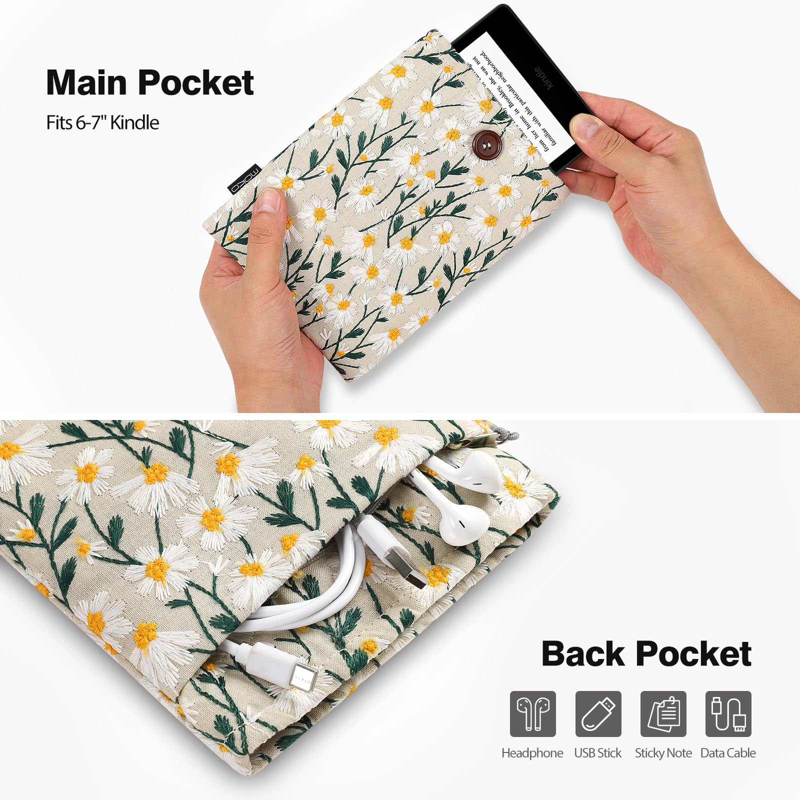 Foto 6 pulgar | Funda Moko Bordada Daisy De 6 A 7 Pulgadas Para Kindle - Venta Internacional.