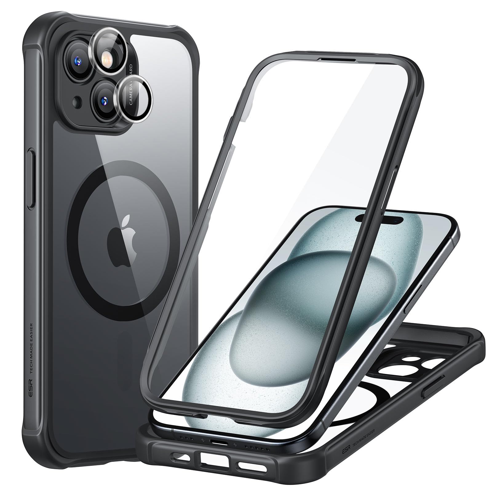 Funda Esr Para Iphone 15 Con Vidrio Templado Negro Transparente - Venta Internacional.