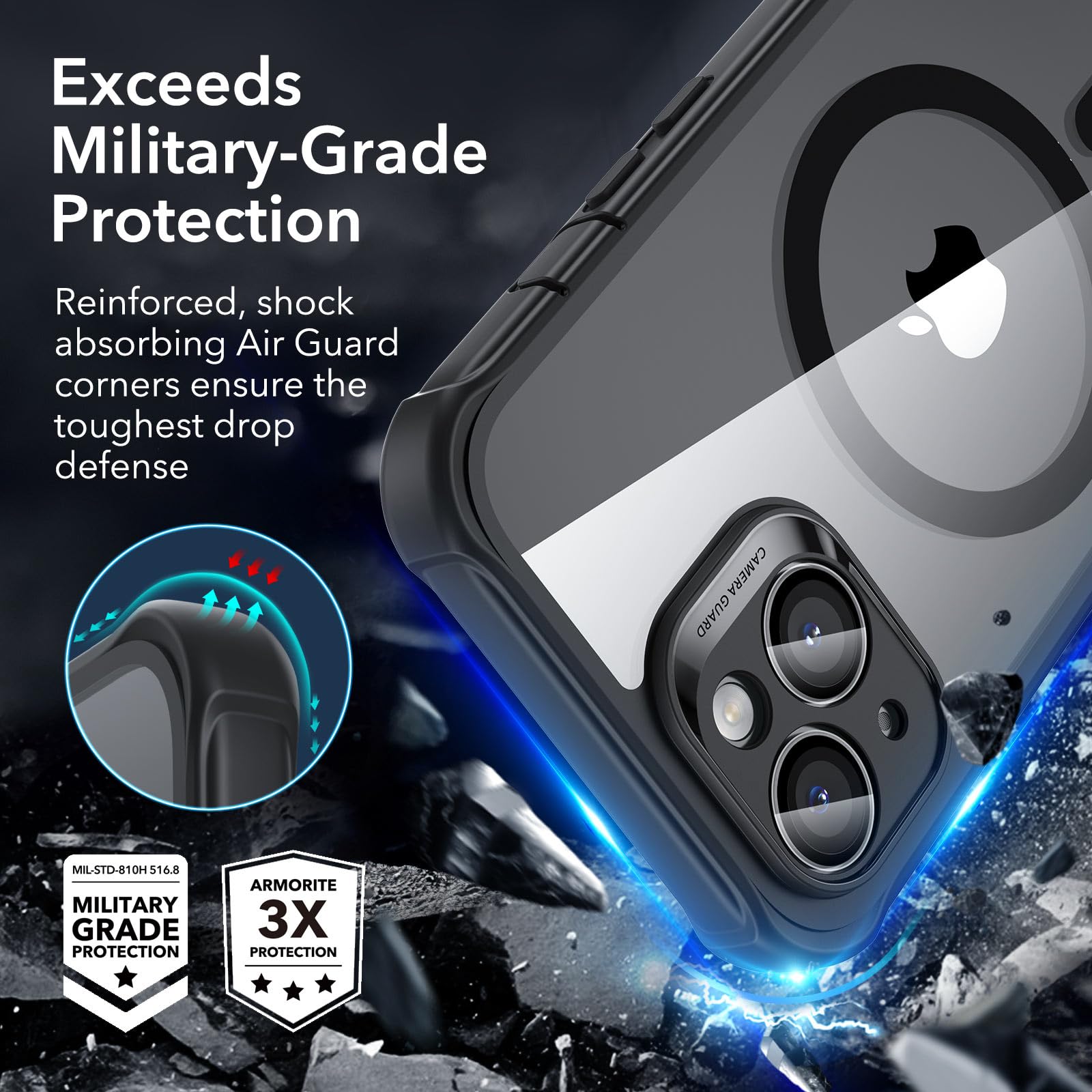 Foto 5 pulgar | Funda Esr Para Iphone 15 Con Vidrio Templado Negro Transparente - Venta Internacional.