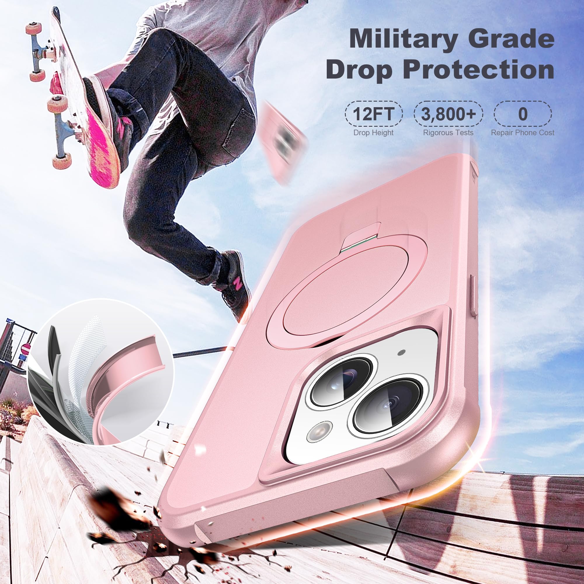 Foto 5 | Funda Para Iphone 15 Tianli Con Forma De Anillo Magnético Invisible  Dorado Rosa - Venta Internacional.