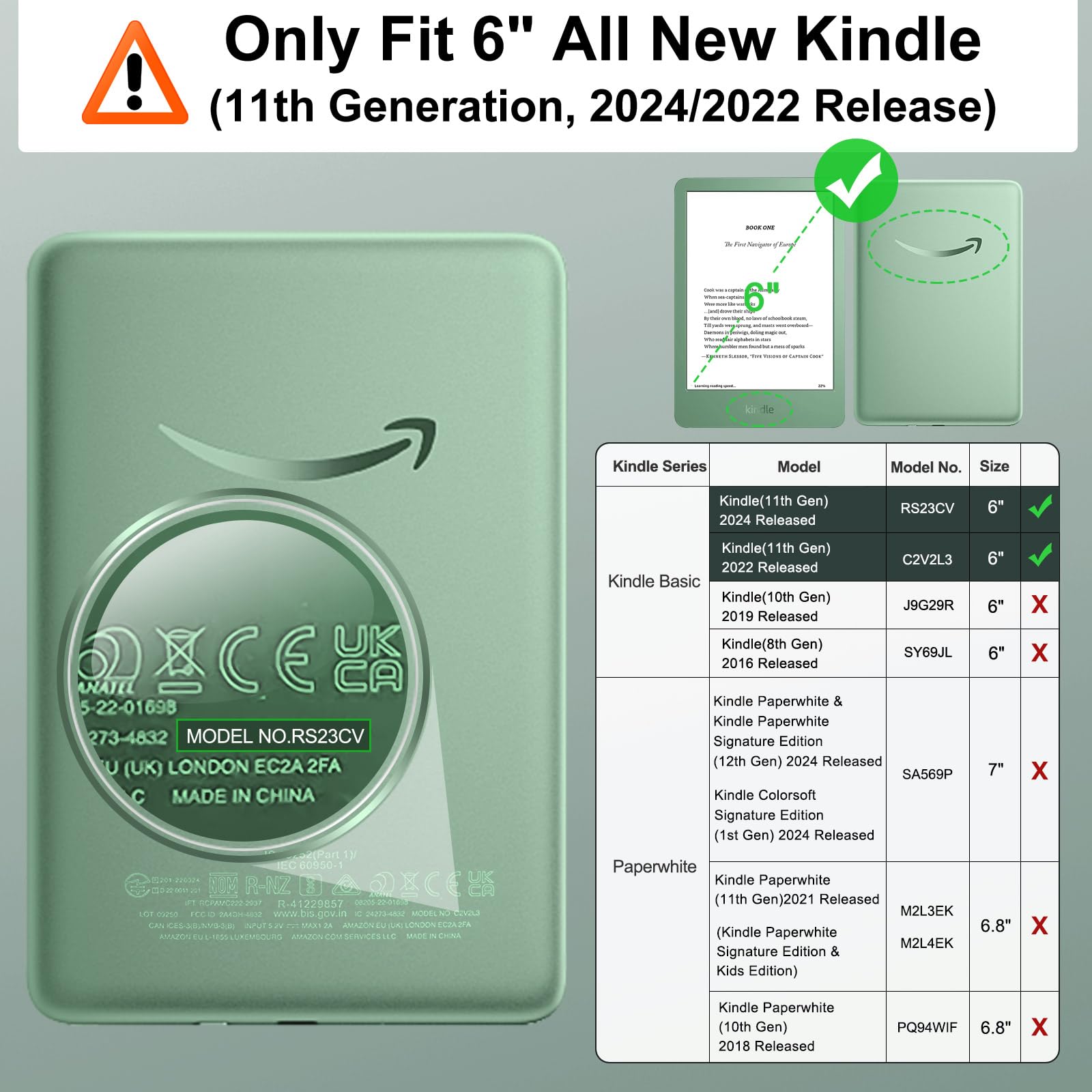 Foto 2 | Funda Moko Para Kindle 6 Totalmente Nuevo (11.ª Gen-2024/2022)  Tpu Transparente - Venta Internacional.