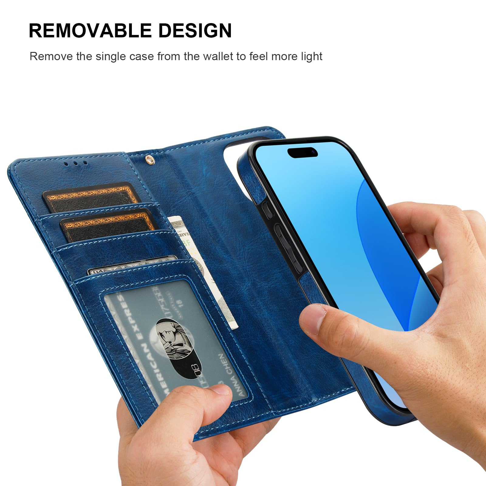 Foto 4 pulgar | Funda Tipo Cartera Bocasal Desmontable Para Iphone 16 Pro De 6 3 Pulgadas  Color Azul - Venta Internacional.