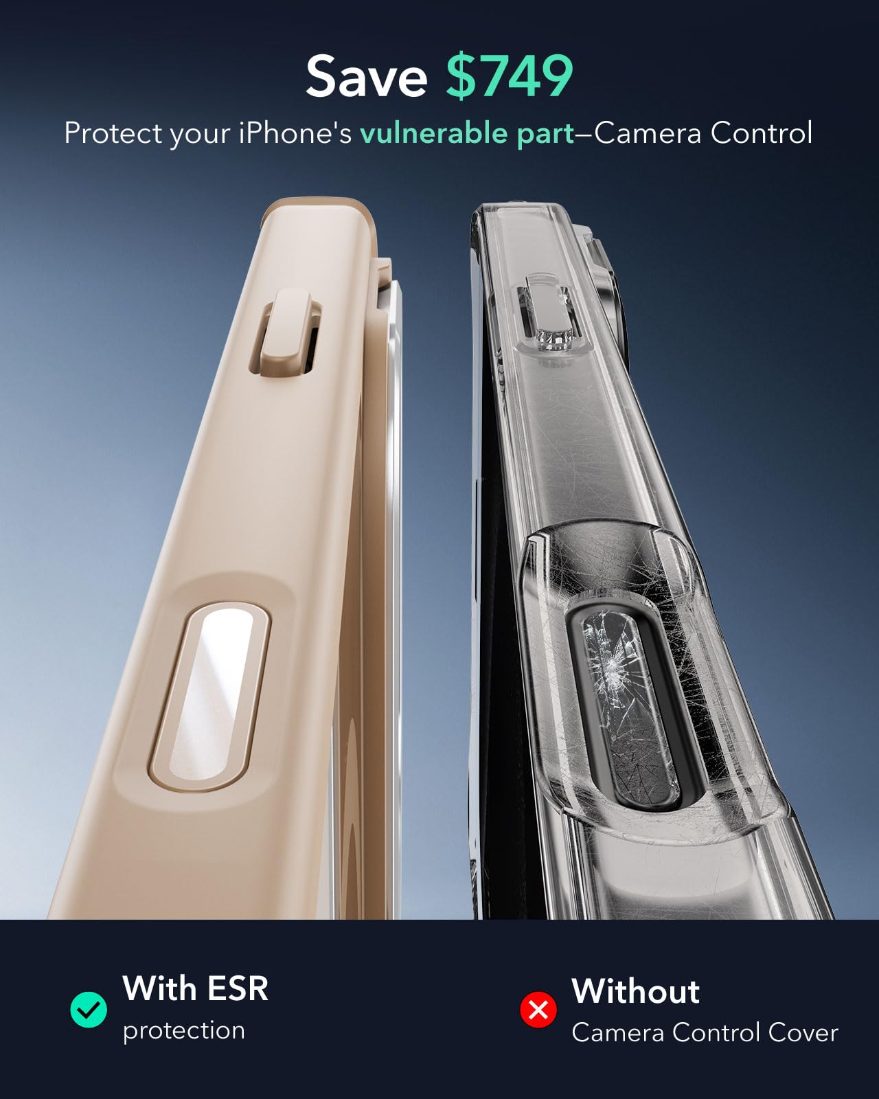 Foto 4 pulgar | Funda Esr Para Iphone 16 Pro Con Soporte Y Control De Cámara  Color Dorado Transparente - Venta Internacional.