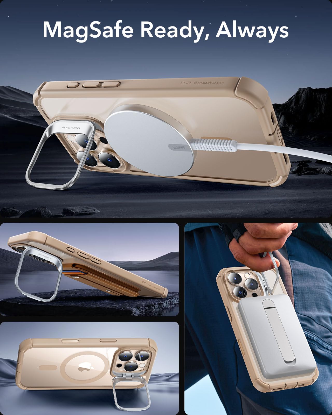 Foto 7 pulgar | Funda Esr Para Iphone 16 Pro Con Soporte Y Control De Cámara  Color Dorado Transparente - Venta Internacional.