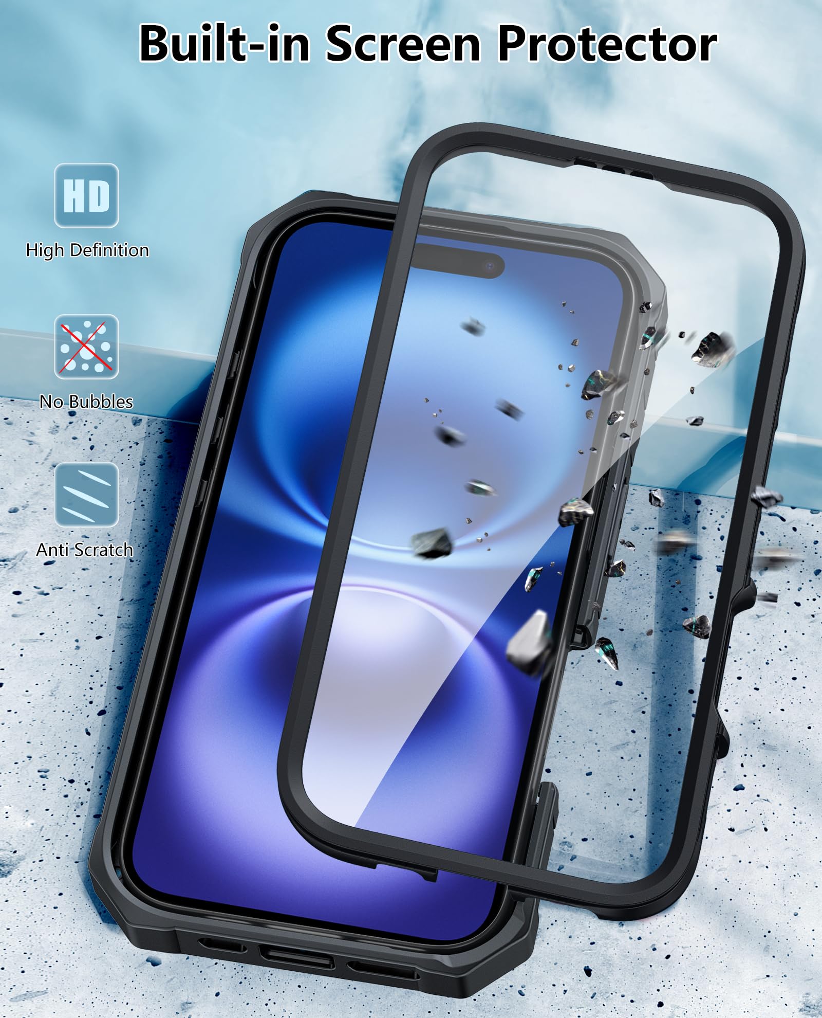 Foto 5 pulgar | Funda Protectora Robusta Fntcase Para Iphone 16 De 6.1 Pulgadas  Negra - Venta Internacional.