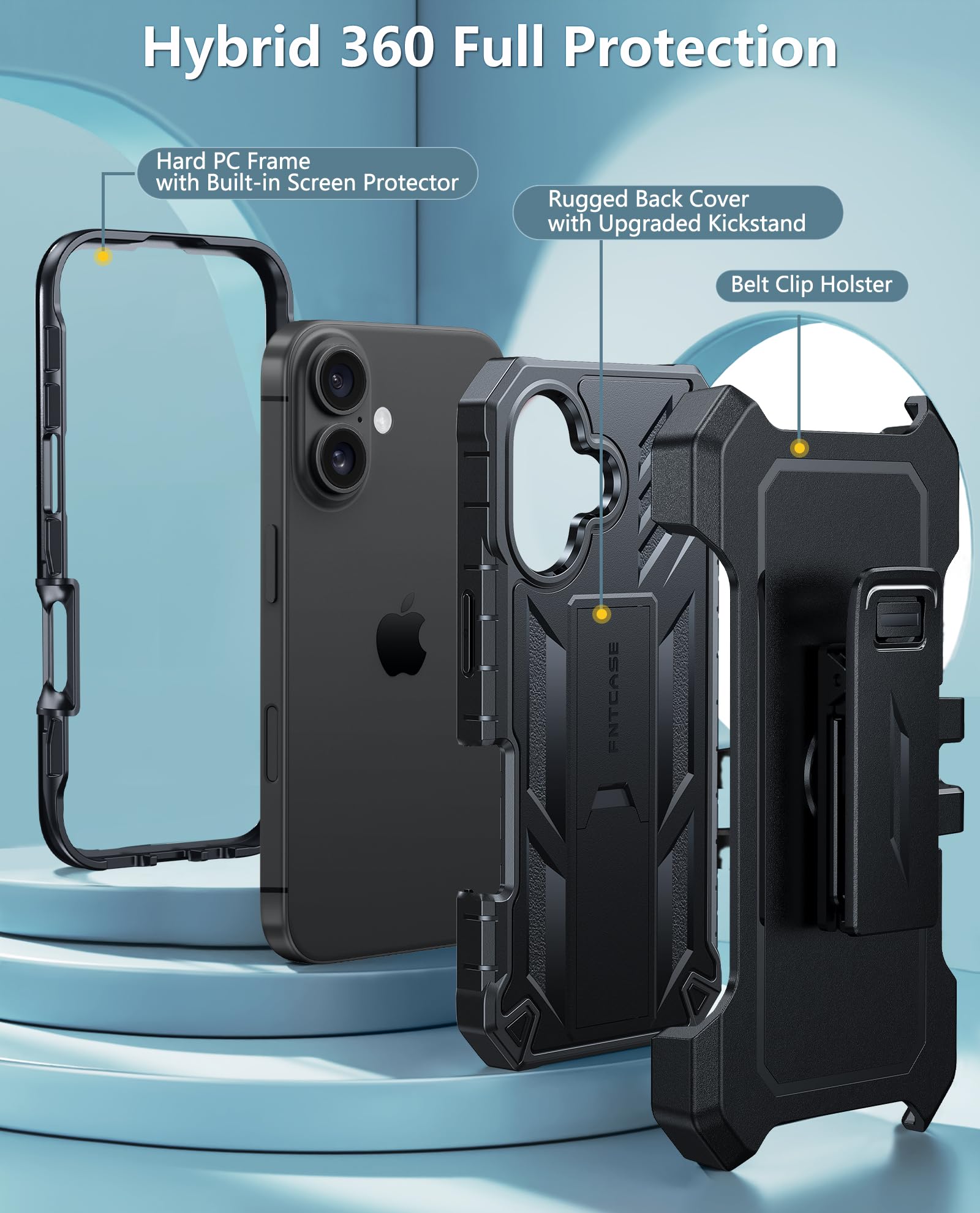 Foto 6 pulgar | Funda Protectora Robusta Fntcase Para Iphone 16 De 6.1 Pulgadas  Negra - Venta Internacional.