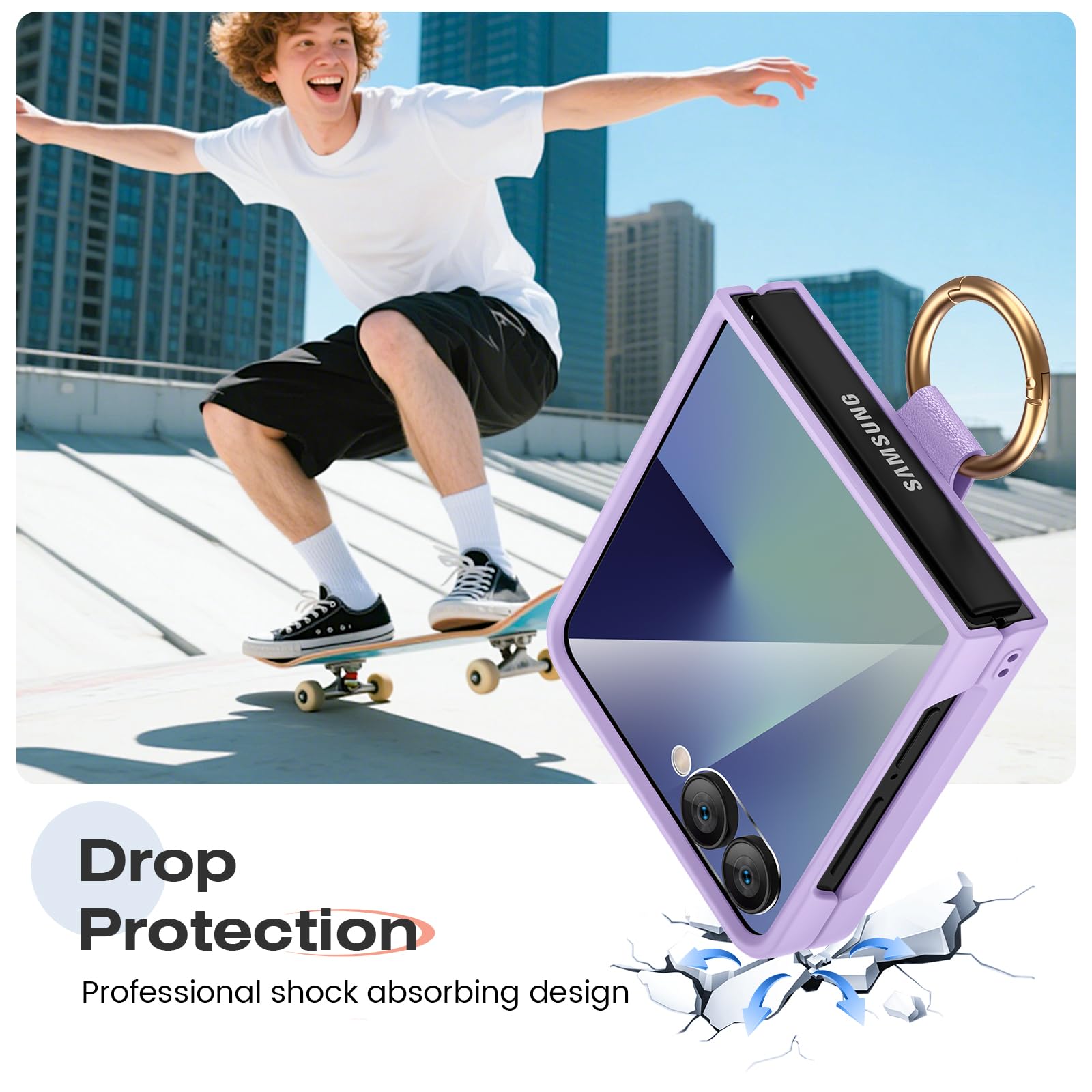 Foto 4 | Funda De Teléfono Ruky Para Samsung Galaxy Z Flip 7 Con Pantalla Morada - Venta Internacional.