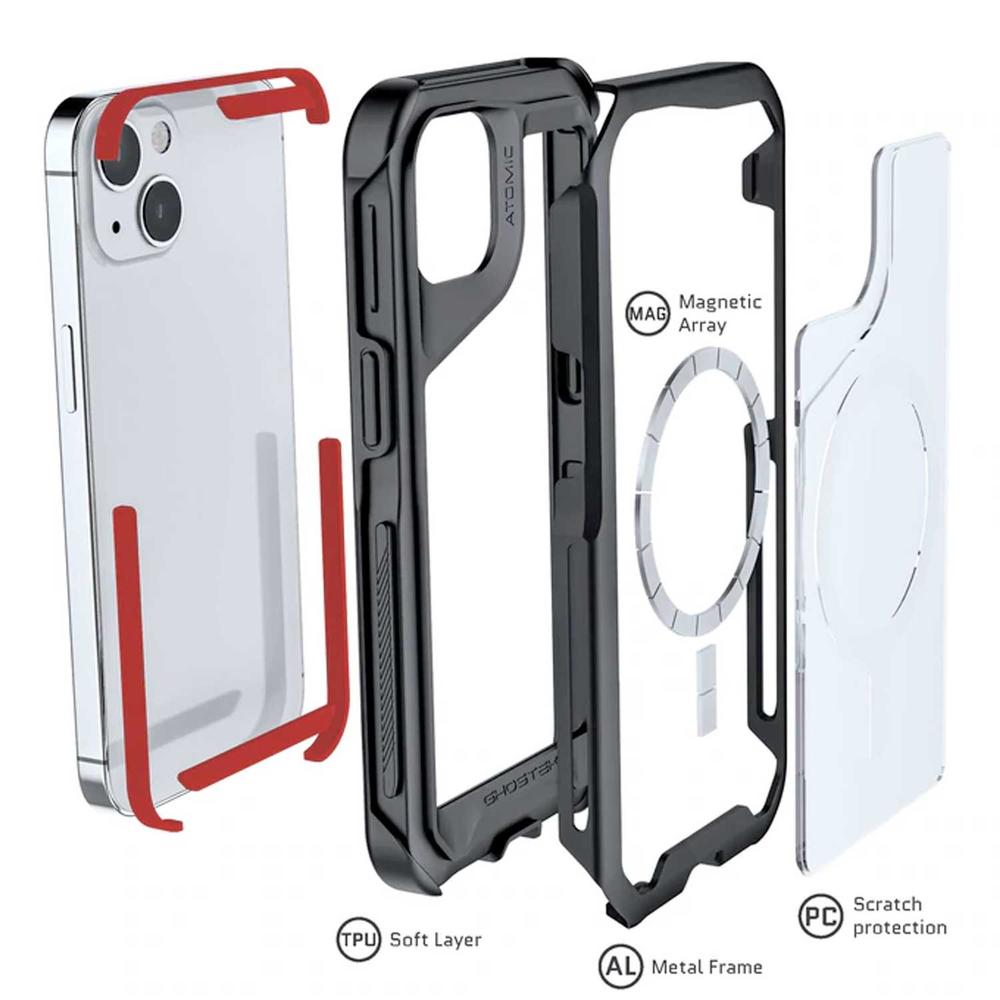 Foto 4 pulgar | Funda Ghostek Atomic para iPhone 13 Aluminio Transparente/ Negro