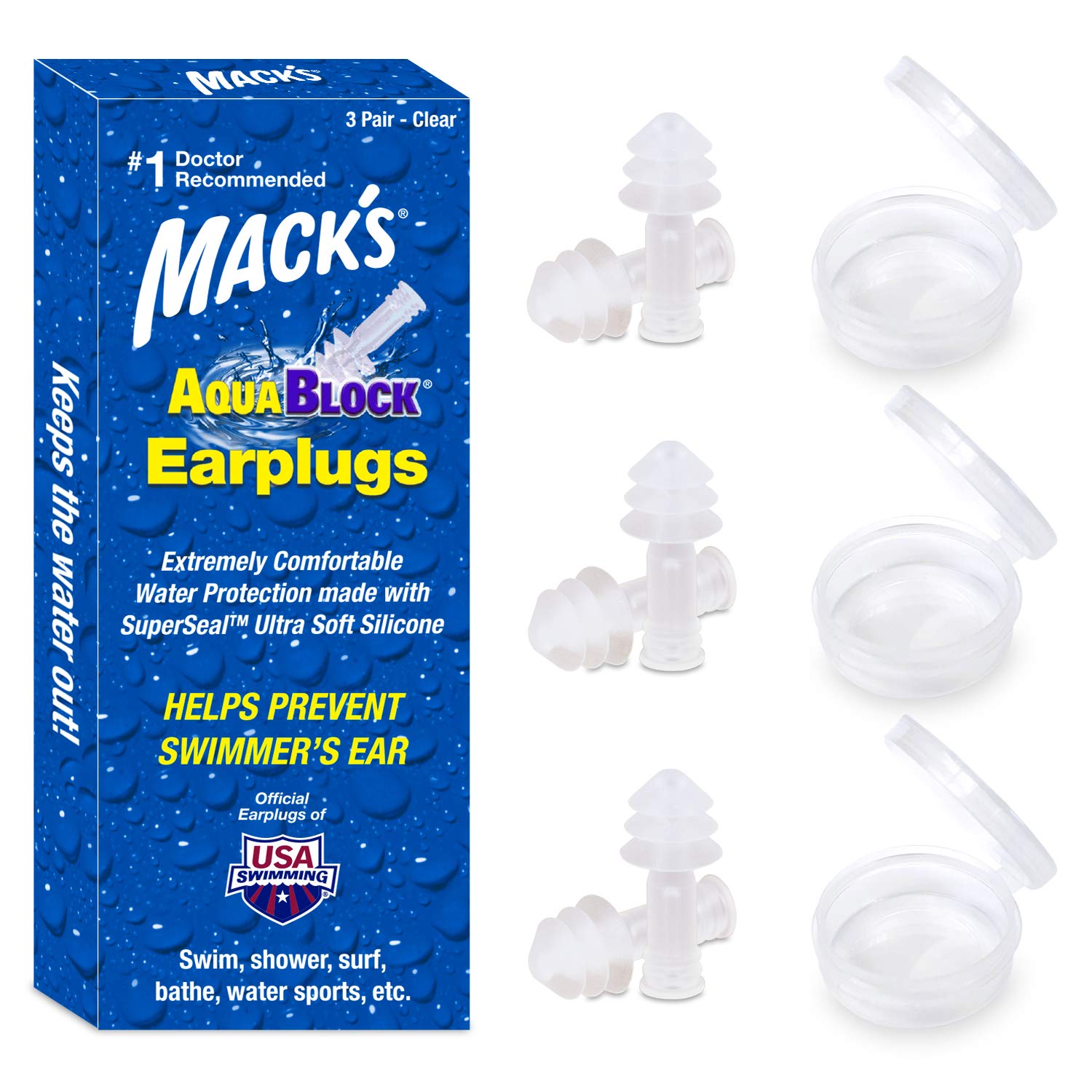 Tapones Para Nadar Mack's Aquablock, 3 Pares Con Funda De Transporte - Venta Internacional. $433