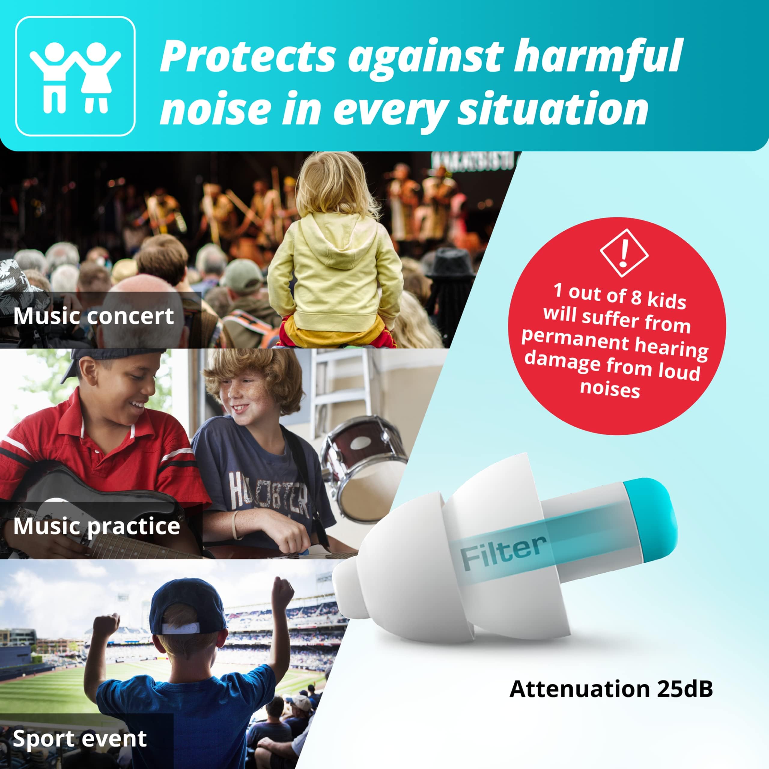 Foto 3 | Tapones Para Los Oídos Alpine Pluggies Filtered 25 Db Para Niños De 5 A 12 Años - Venta Internacional.