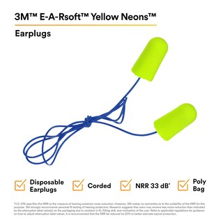 Foto 5 | Tapones Para Los Oídos 3m E-a-rsoft Yellow Neons 311-1250, 200 Pares Con Cable - Venta Internacional.