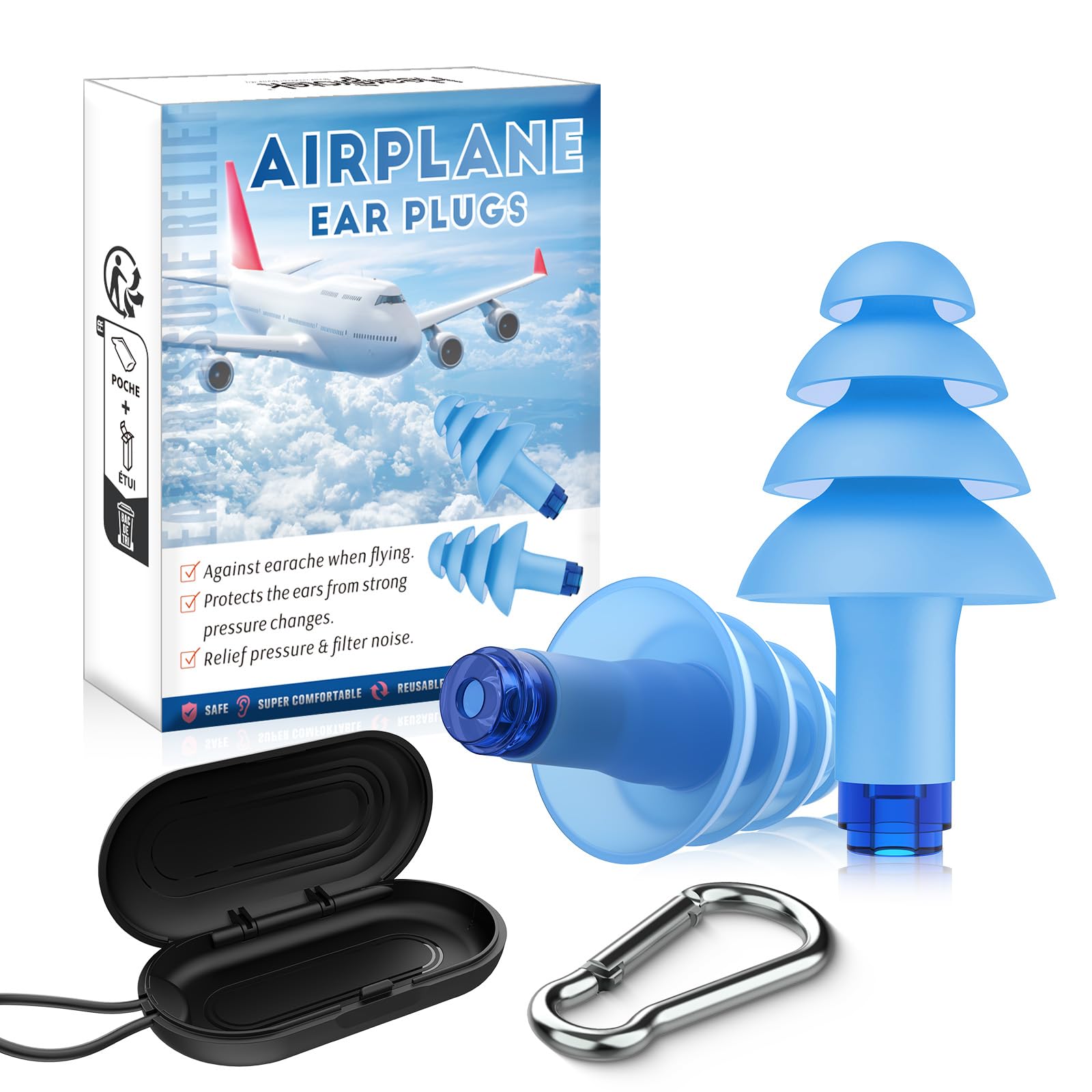 Foto 1 | Tapones Para Los Oídos Hearprotek Airplane Pressure Relief Con Funda Azul - Venta Internacional.
